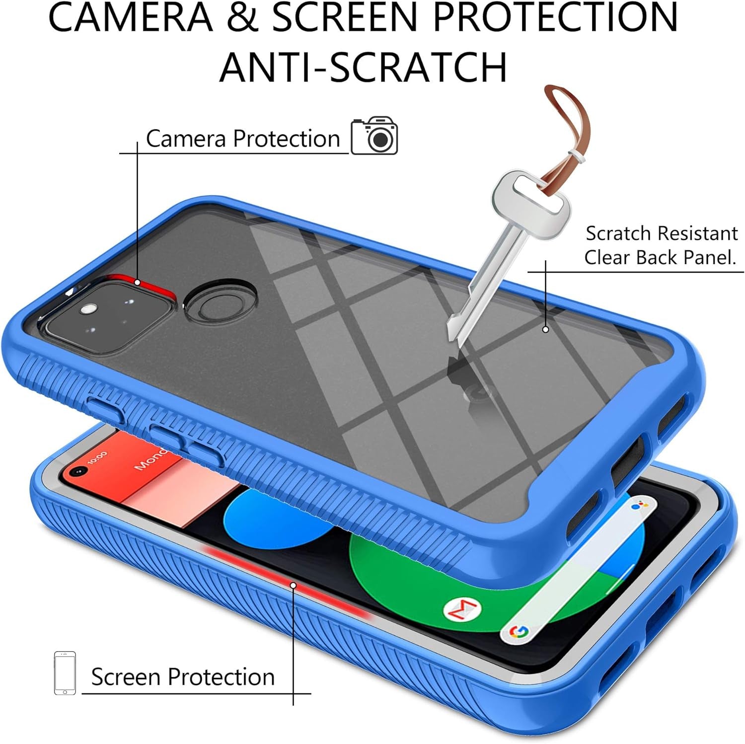 Google Pixel 5 Case,Pixel 5 Phone Case with HD Screen Protector,Gritup [Military Grade] Clear Crystal Shockproof Slim Fit Protective Case for Google Pixel 5 Blue  Gritup   