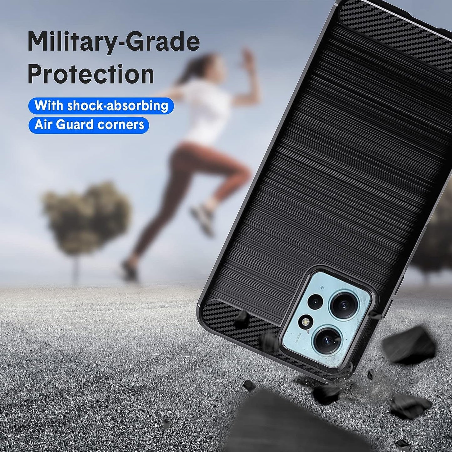 Natbok Compatible with Redmi Note 12 4G Case, Flexible TPU [Brushed Texture] Anti-Slip Shockproof Military Protection Bumper Phone Case,Slim Case Cover Compatible with Redmi Note 12 4G,Black  Natbok   