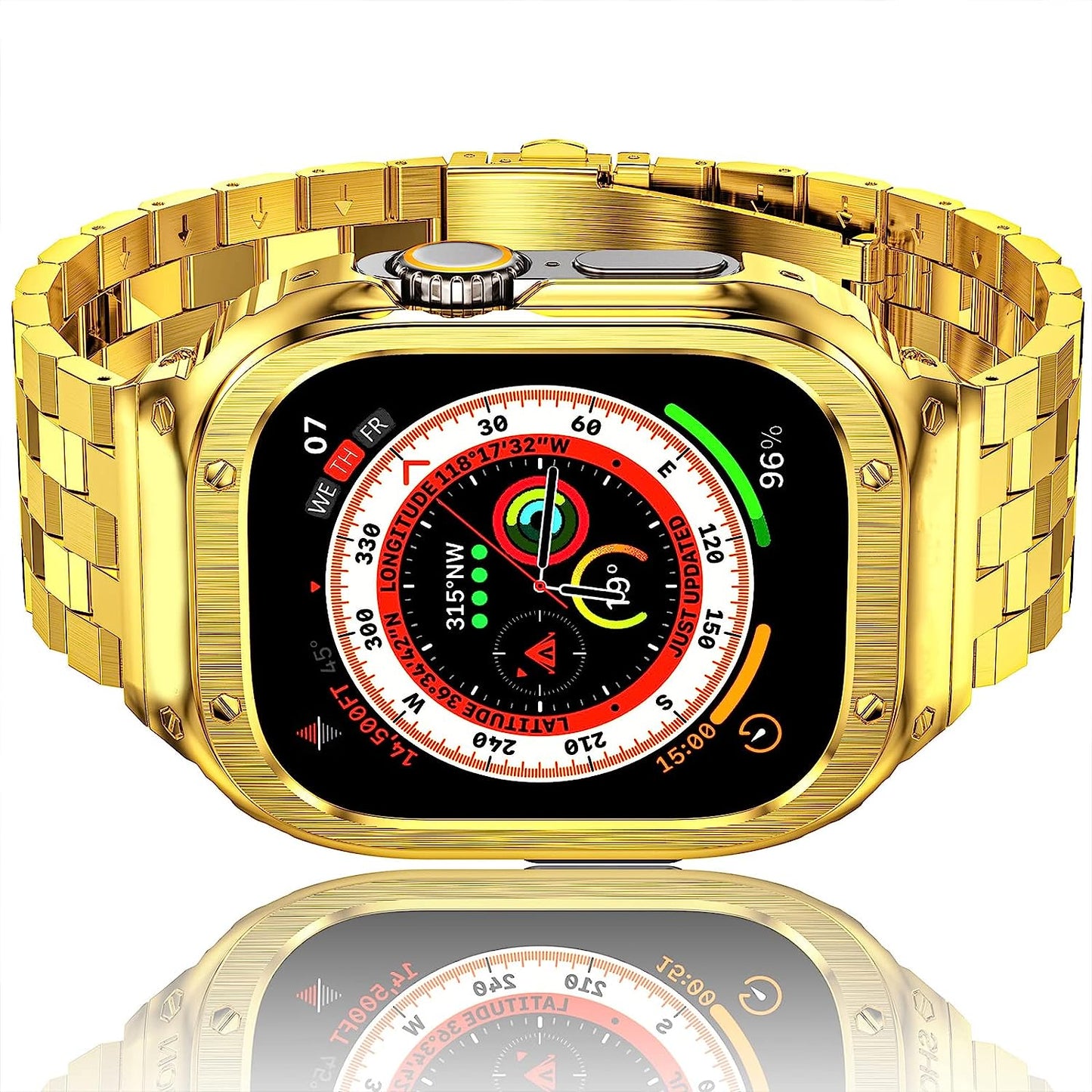 Amznew Apple Watch Bands Compatible for Iwatch Series Ultra (49Mm) 8/7(45Mm/41Mm), 6/5/4/Se(44Mm/40Mm) 3/2/1(42Mm/38Mm), Stainless Steel Iwatch Bands with Case and Protective Cover Men  Amznew   