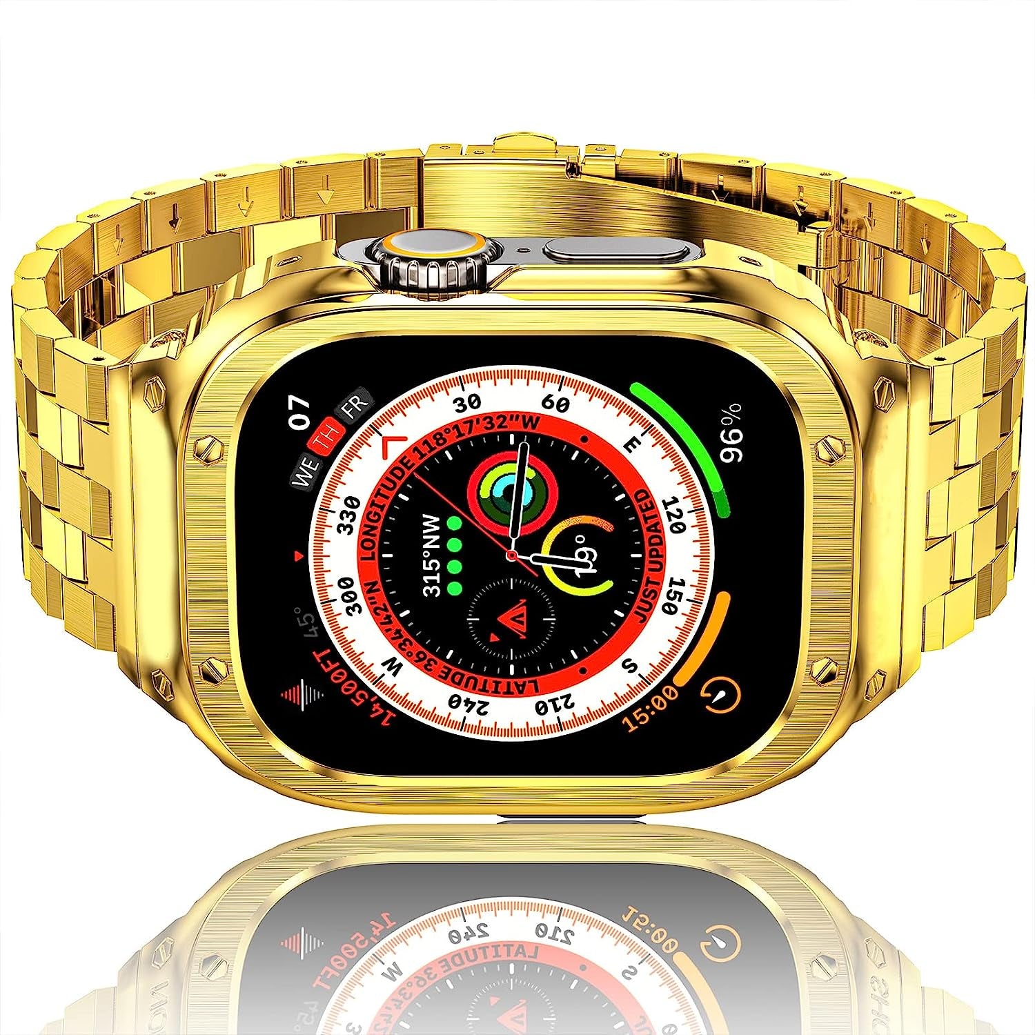 Amznew Apple Watch Bands Compatible for Iwatch Series Ultra (49Mm) 8/7(45Mm/41Mm), 6/5/4/Se(44Mm/40Mm) 3/2/1(42Mm/38Mm), Stainless Steel Iwatch Bands with Case and Protective Cover Men  Amznew   