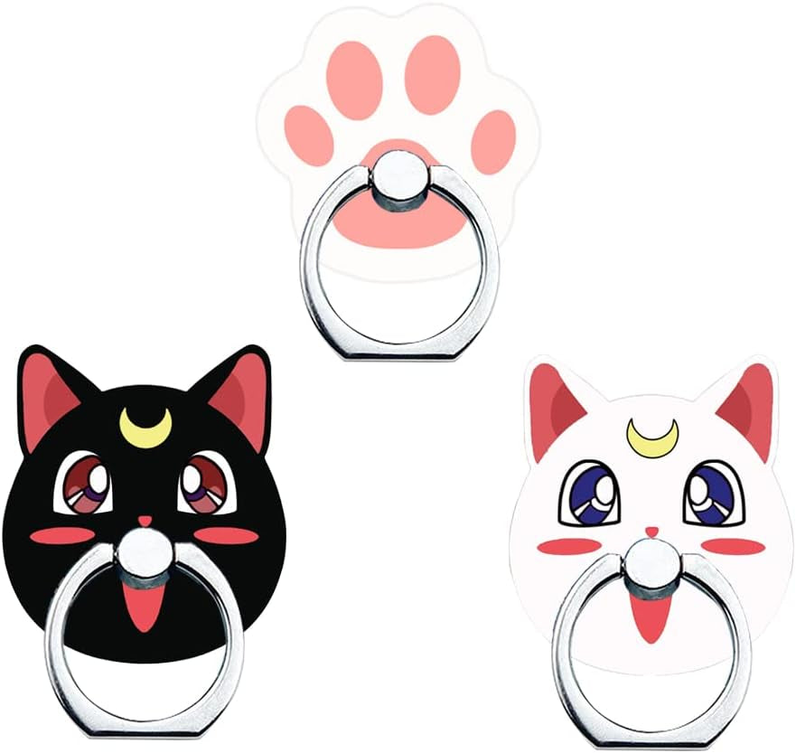 Phone Ring Holder Stand,Phone Ring Stand Holder 360 Rotation Finger Ring Grip Stand for Cellphones,Smartphones and Tablets (2 Pack Kawaii Kitty Phone Ring Stand)  RRJQW 3 Pack Moon Cat Phone Ring Stand  