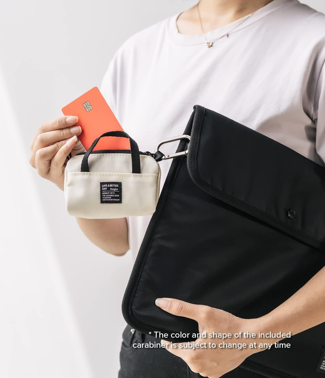 Ringke Mini Pouch Sports Bag Compatible with Airpods Pro Case and Airpods 3Rd, 2Nd, 1St Generation Case, Galaxy Buds Pouch, Universal Wireless Ear Buds Cover with Keychain for Women, Men - Ivory  Rearth   