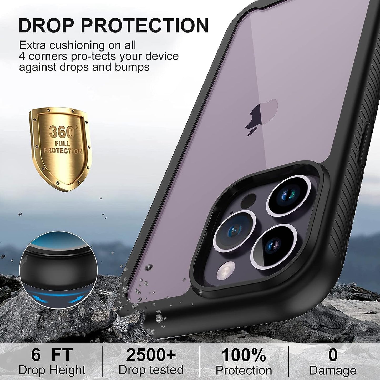 Annymall for Iphone 14 Pro Max Clear Case with 2 Screen Protector,Heavy Duty Shockproof Drop Protection Phone Cover Rugged Durable Full Body Bumper Hard Case for Apple Iphone 14 Pro Max (Black/Clear)  Annymall   