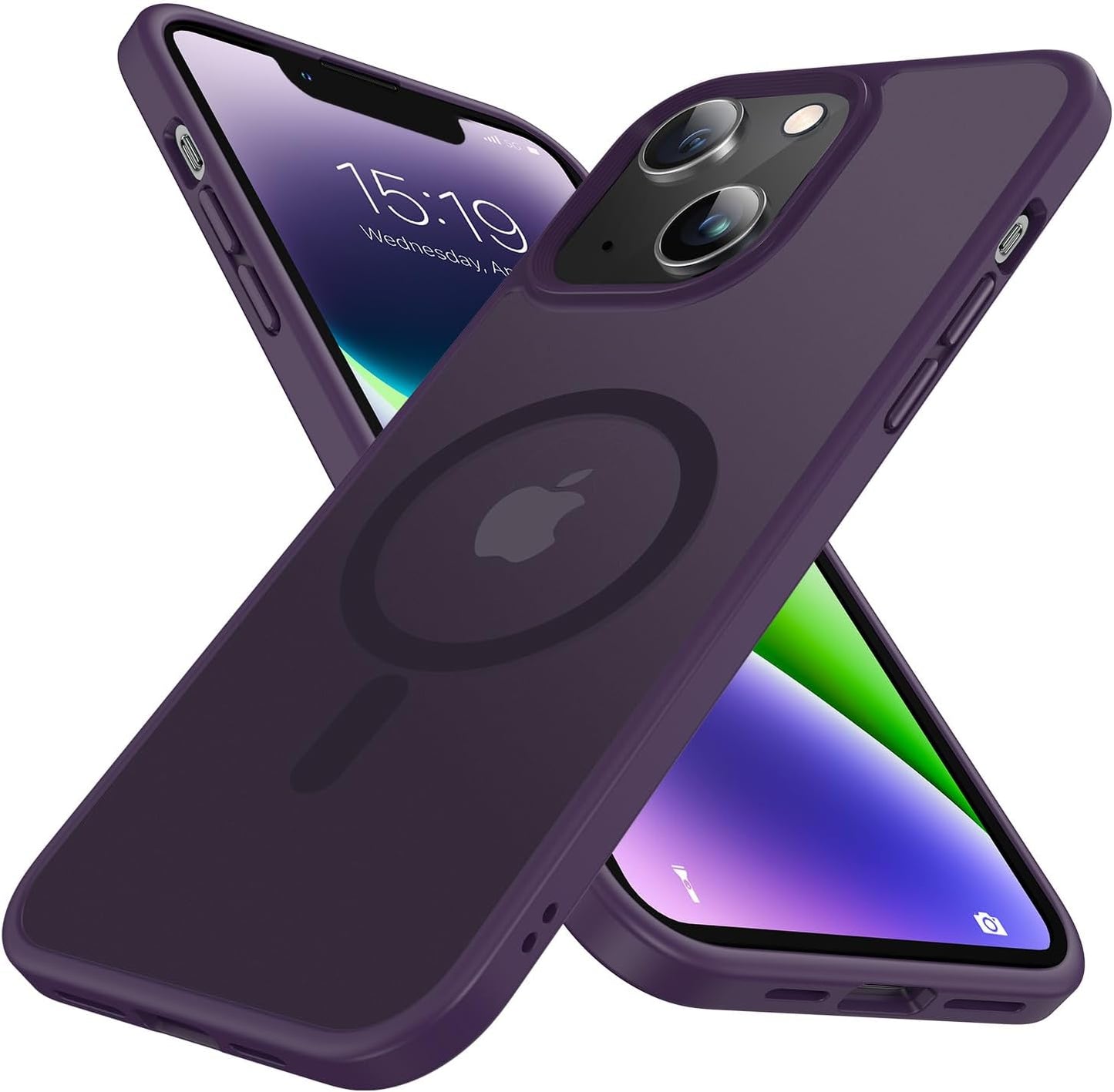 Mgnaooi Magnetic Case for Iphone 14 plus Case,[Mil-Grade Drop Tested & Compatible with Magsafe] Translucent Matte Back with Aluminum Alloy Keys,Shockproof Phone 14 plus Case 6.7 Inch, Green  Mgnaooi Purple  