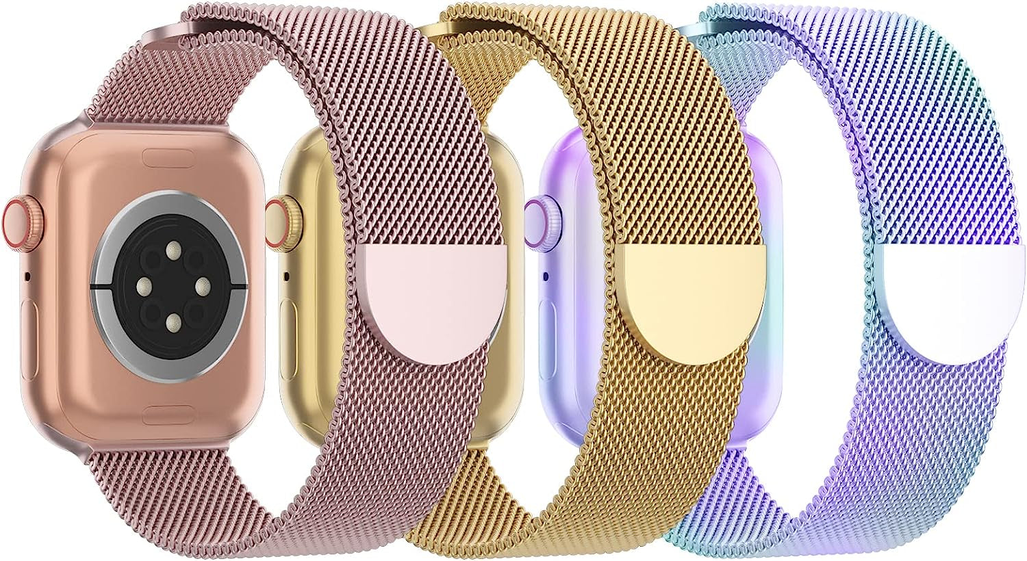 STEEZRD 3 Pack Mesh Metal Bands Compatible with Apple Watch Band 38Mm 40Mm 41Mm 42Mm 44Mm 45Mm 49Mm, Stainless Steel Magnetic Loop Strap Wristband for Iwatch Ultra Series 8/SE/7/6/5/4/3/2/1 Men Women  STEEZRD H-Rose Gold/Gold/Multicolour 42/44/45/49mm 