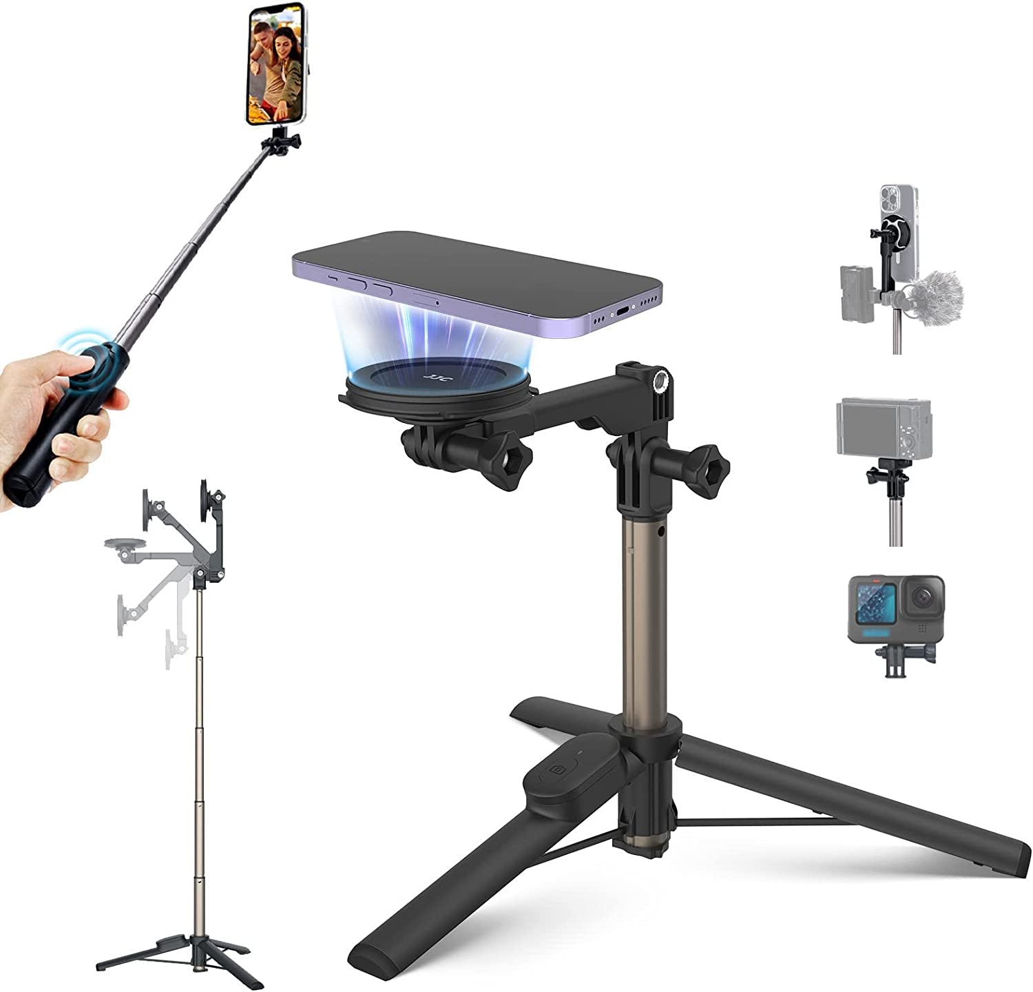 [2023 Newest] Magnetic Selfie Stick Tripod with Remote,Magnetic Magsafe Tripod Stand for Iphone 14 13 12 Pro Max Mini & Android & Compact Camera & Gopro,Magnet Mini Tripod for Vlogging Filmmaking  Jinjiacheng Photography Equipment Co.,Ltd.   