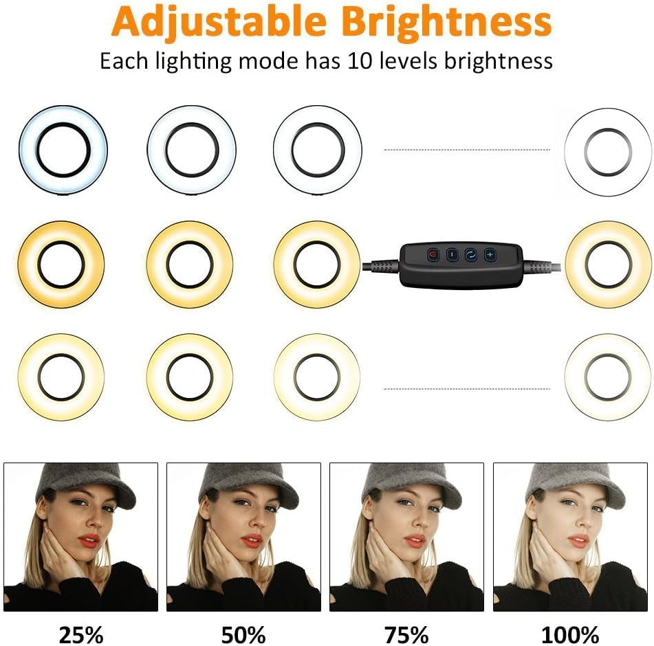 Ring Light with Stand and Phone Holder, Metal Clamp Arm with 10'' Selfie Light Compatible with Iphone 14 13 12 11 Xs Xr for Zoom Calling, Vlog, Youtube, Calligraphy, Drawing, Online Course  Acetaken Mount   