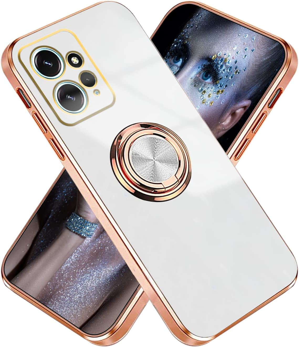 Tiwinxing Compatible with Xiaomi Redmi Note 12 4G Case for Women Men Cute Redmi Note 12 4G Phone Case Shockproof with Luxury Plating Gold Edge Kickstand Protective Cases Cover (Black)  Tiwinxing White  