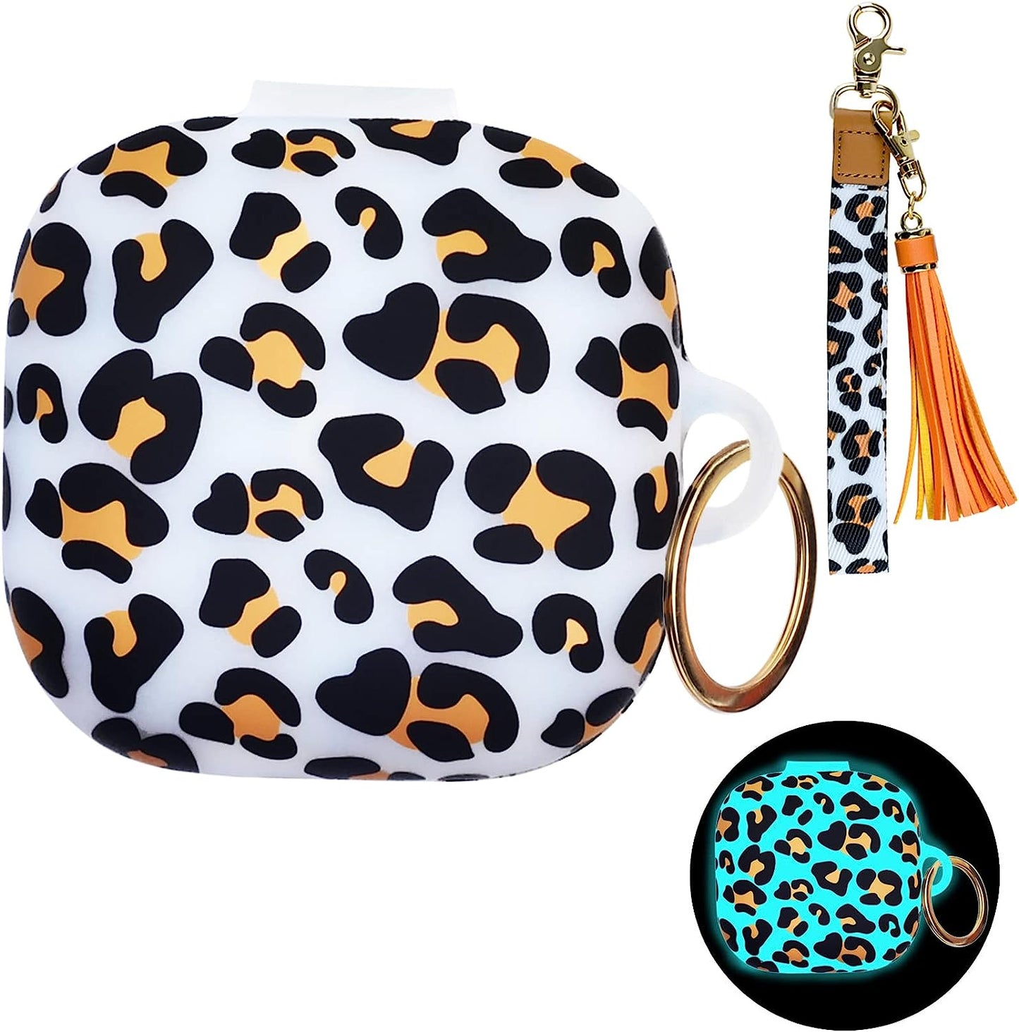 Beats Fit Pro Case Cover with Wristlet Keychain, Cute Luminous Beats Fit Pro Case YOPICKERN Silicone Earbuds Case with Wrist Key Lanyard for Beats Fit Pro 2021/2022, Gift for Women, Pink  YOPICKERN Leopard(Luminous)  