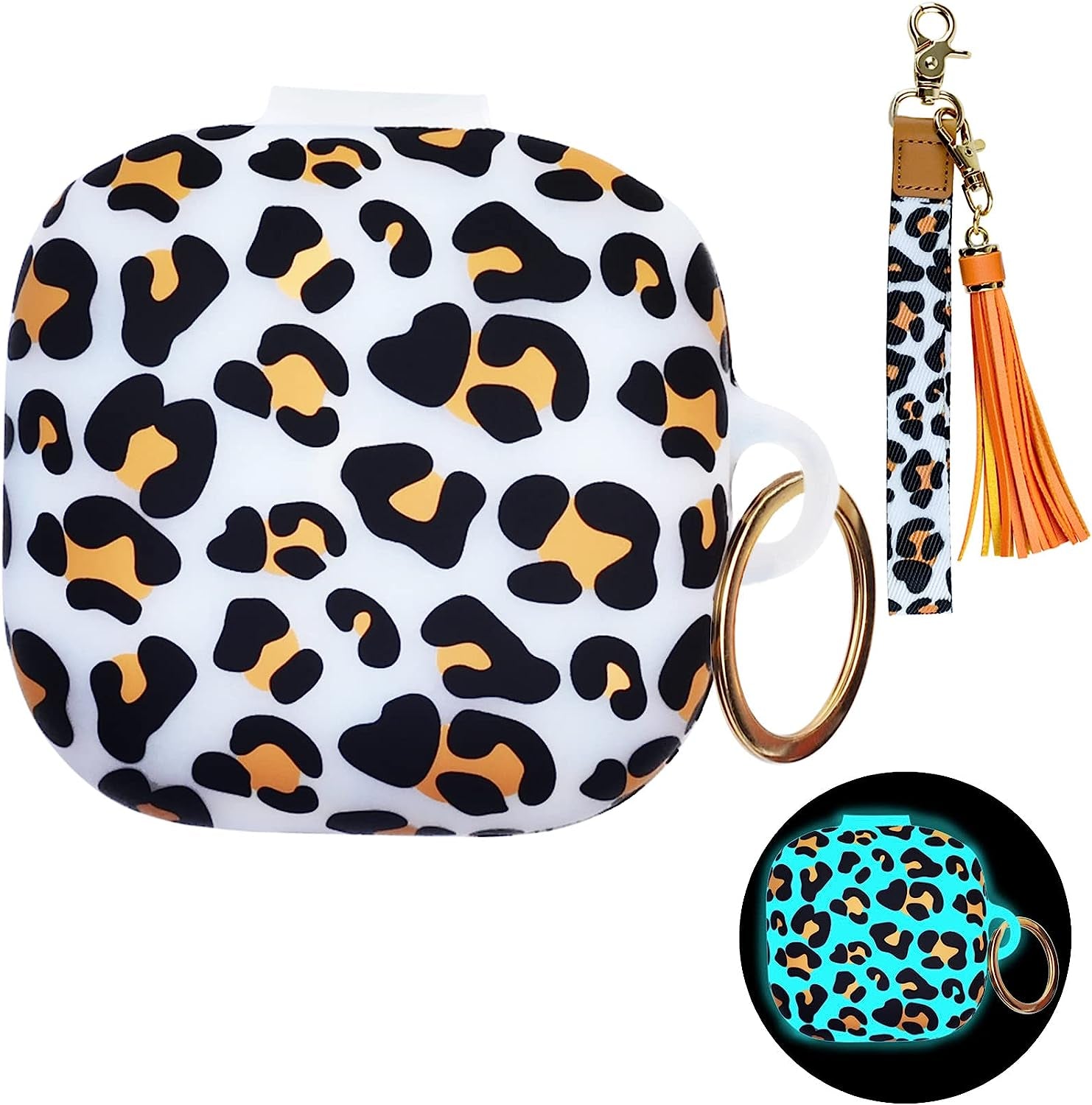 Beats Fit Pro Case Cover with Wristlet Keychain, Cute Luminous Beats Fit Pro Case YOPICKERN Silicone Earbuds Case with Wrist Key Lanyard for Beats Fit Pro 2021/2022, Gift for Women, Pink  YOPICKERN Leopard(Luminous)  