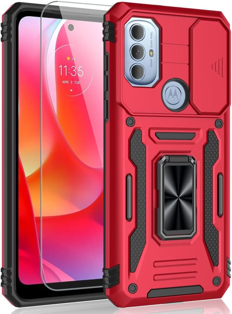 SYONER for Motorola Moto G Play 2023 Case, Moto G Power 2022 Case, Moto G Pure Case with Screen Protector, Shockproof Phone Case & Sliding Camera Cover & Ring Holder Kickstand [Alpine Green]  SYONER Red  