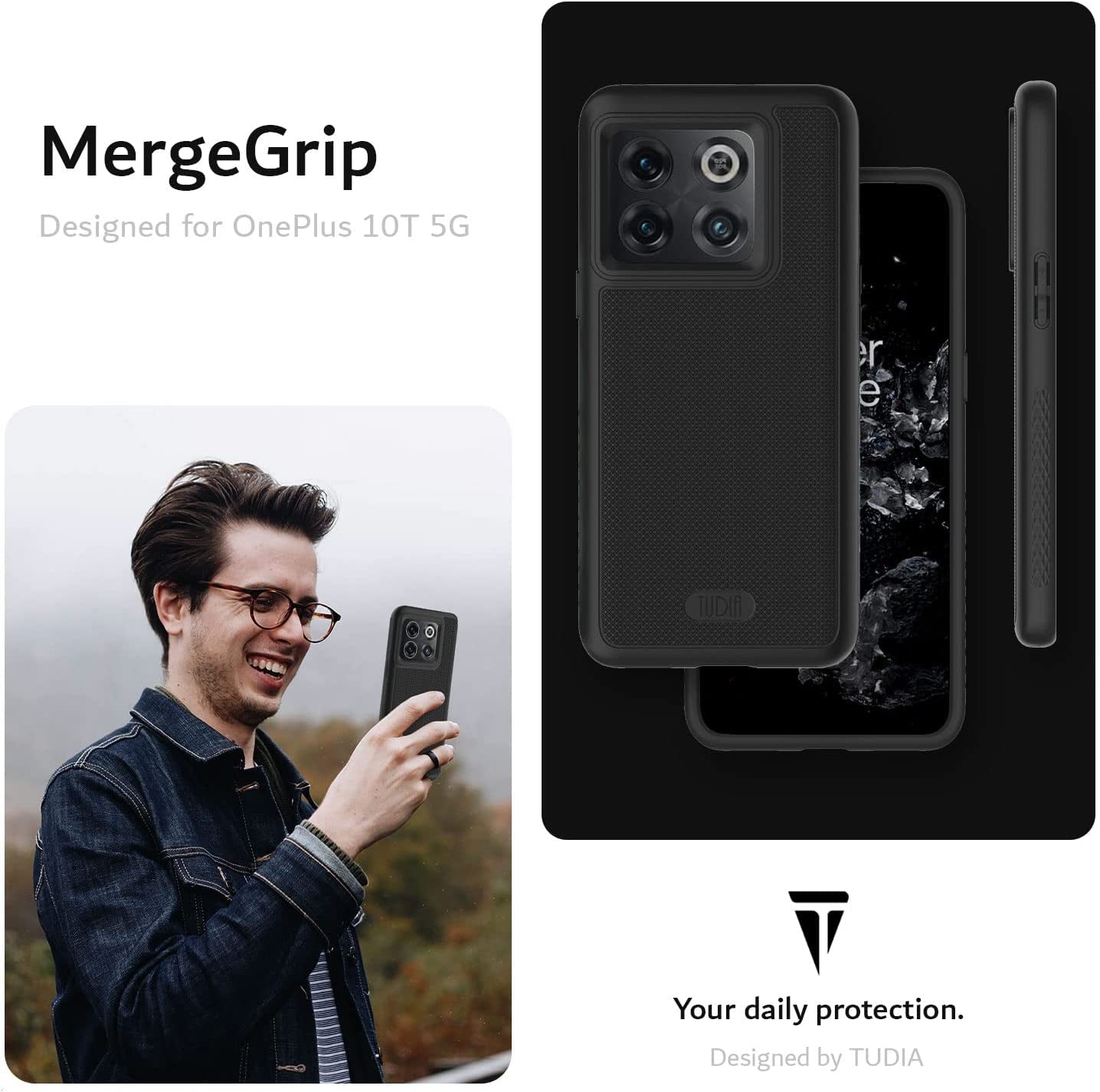 TUDIA Dualshield Grip Designed for Oneplus10T Case 5G, [Mergegrip] Shockproof Military Grade Slim Dual Layer Protection for Oneplus 10T 5G Case (Matte Black)  TUDIA   