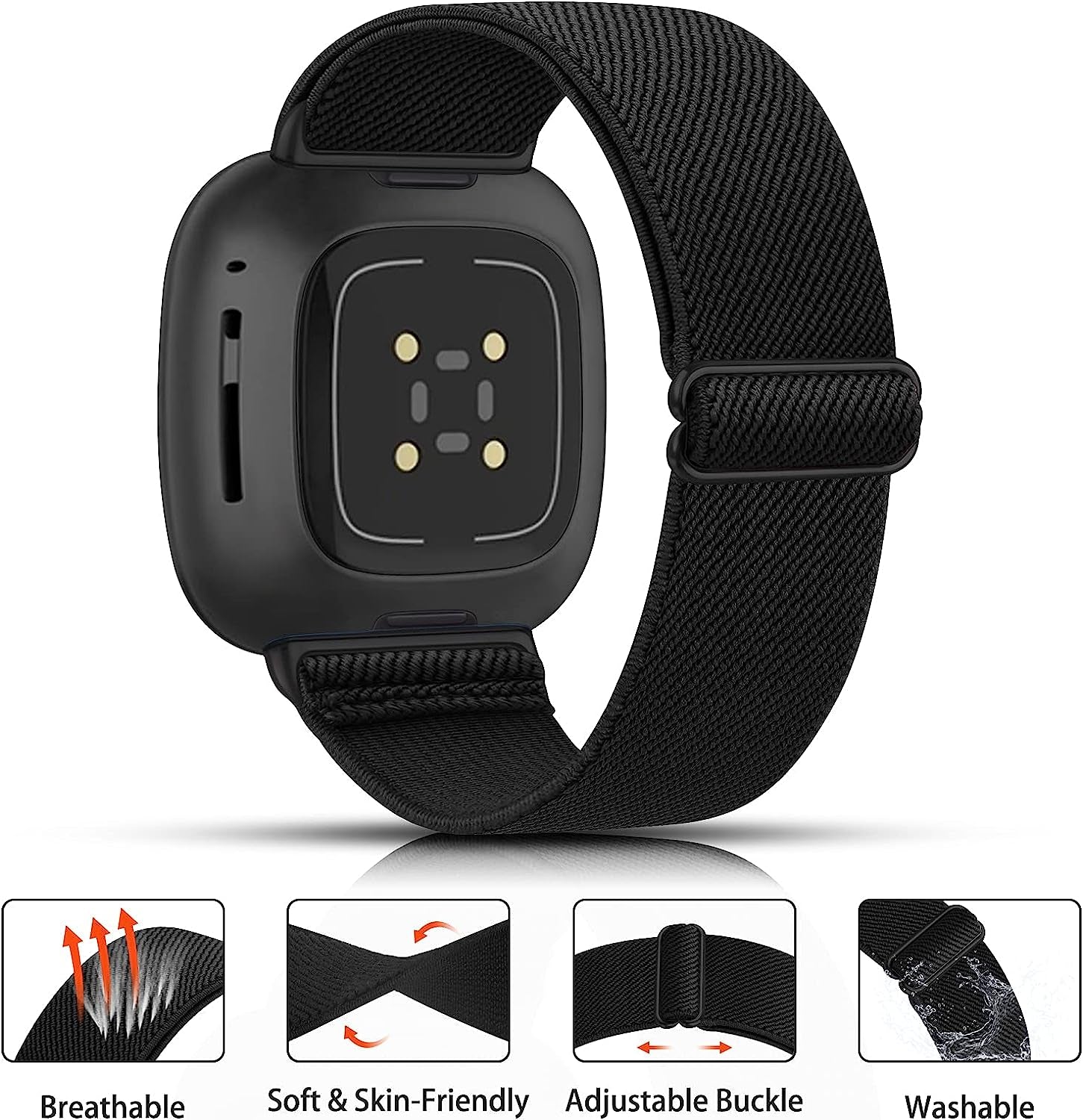 3 Pack Elastic Nylon Bands for Fitbit Sense Bands & Fitbit Versa 3 Bands Women Men, Skin-Friendly Soft Breathable Replacement Band for Fitbit Versa 3 & Fitbit Sense  Meliya   