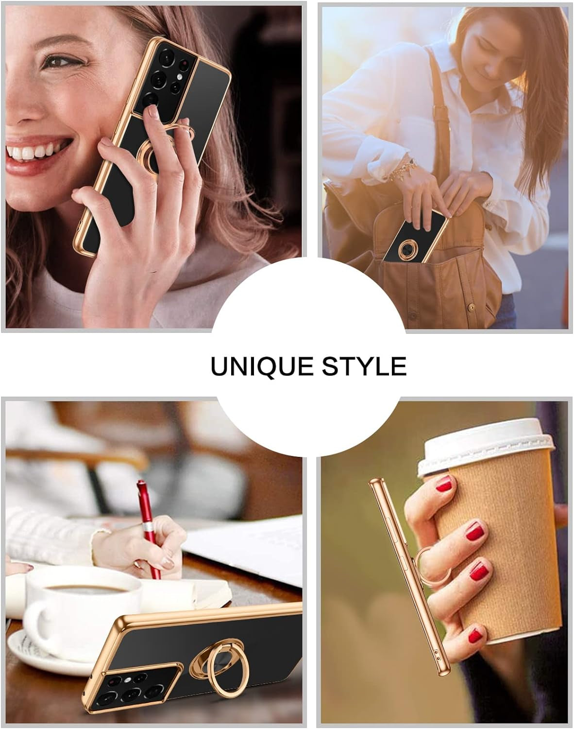 BENTOBEN Compatible with Samsung Galaxy S21 Ultra Case with 360° Ring Holder, Shockproof Slim Kickstand Magnetic Women Men Non-Slip Protective Phone Case for Galaxy S21 Ultra 6.8 Inch,Black/Gold  BENTOBEN   