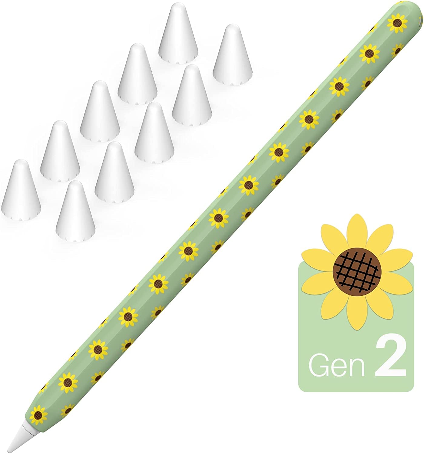 NIUTRENDZ Sunflower Case for Apple Pencil 1St Generation Case Cover Silicone Protective Sleeve Accessories with Apple Pencil Tips Cover & Cable Adapter Tether (Black)  NIUTRENDZ Green Apple Pencil 2nd Generation 