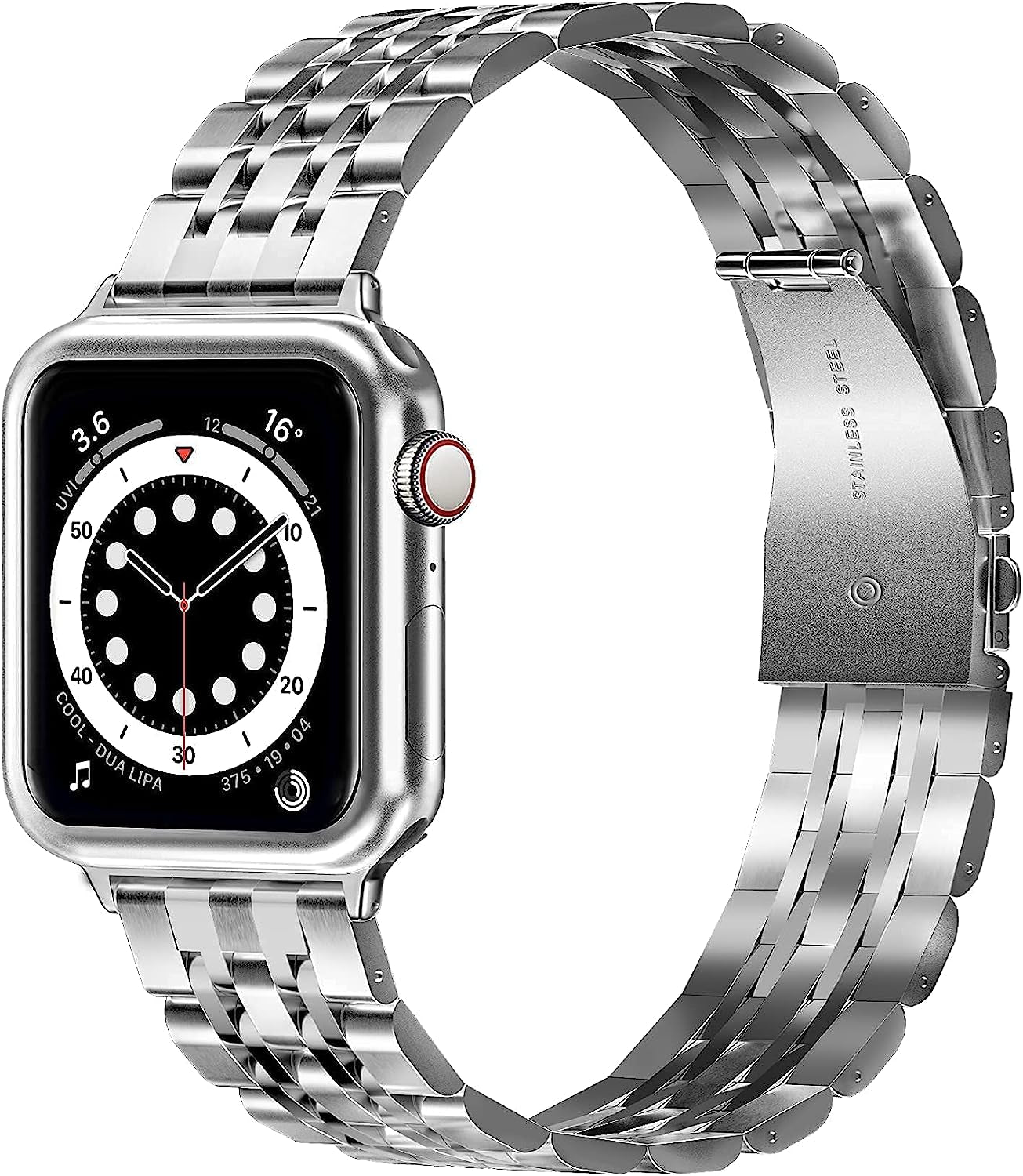 Stainless Steel Watch Band Compatible with Apple Watch Bands 42Mm 44Mm with Stainless Steel Buckle, Replacement Wristband Strap for Women Men  ENFAN Silver  