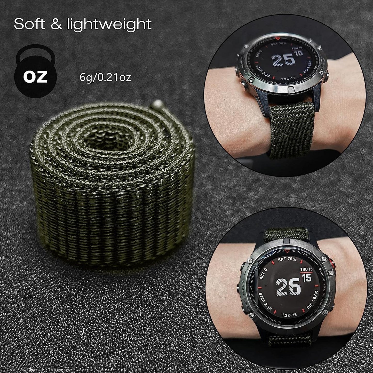 Abanen Hook and Loop Quick Dry Watch Band for Fenix 6/Fenix 5/ Fenix 7/EPIX 2, 22Mm Woven Nylon Ultralight Sport Wristband Strap for Garmin Epix Pro 47Mm,Instinct 2 Solar,Forerunner 955  Abanen   