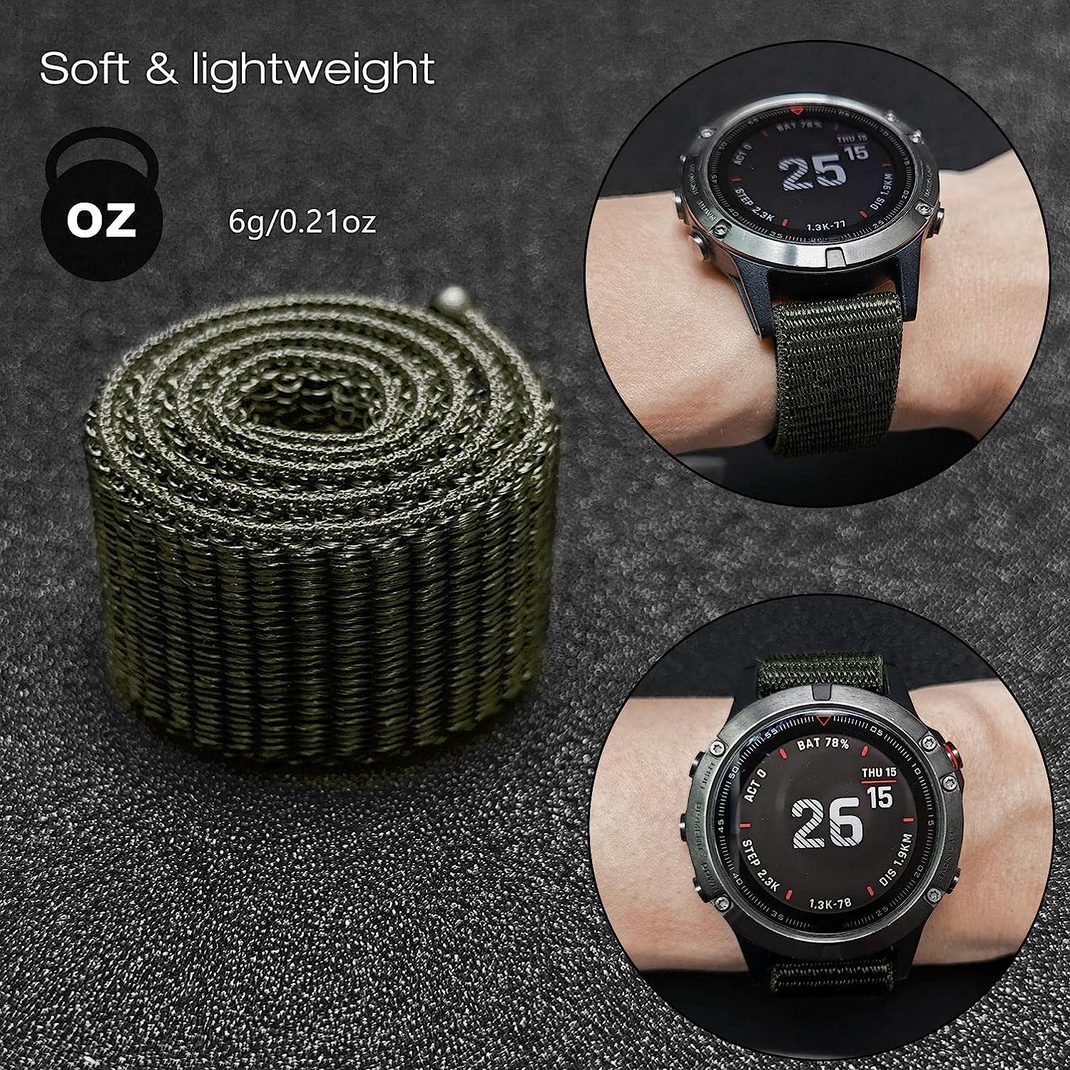 Abanen Hook and Loop Quick Dry Watch Band for Fenix 6/Fenix 5/ Fenix 7/EPIX 2, 22Mm Woven Nylon Ultralight Sport Wristband Strap for Garmin Epix Pro 47Mm,Instinct 2 Solar,Forerunner 955  Abanen   