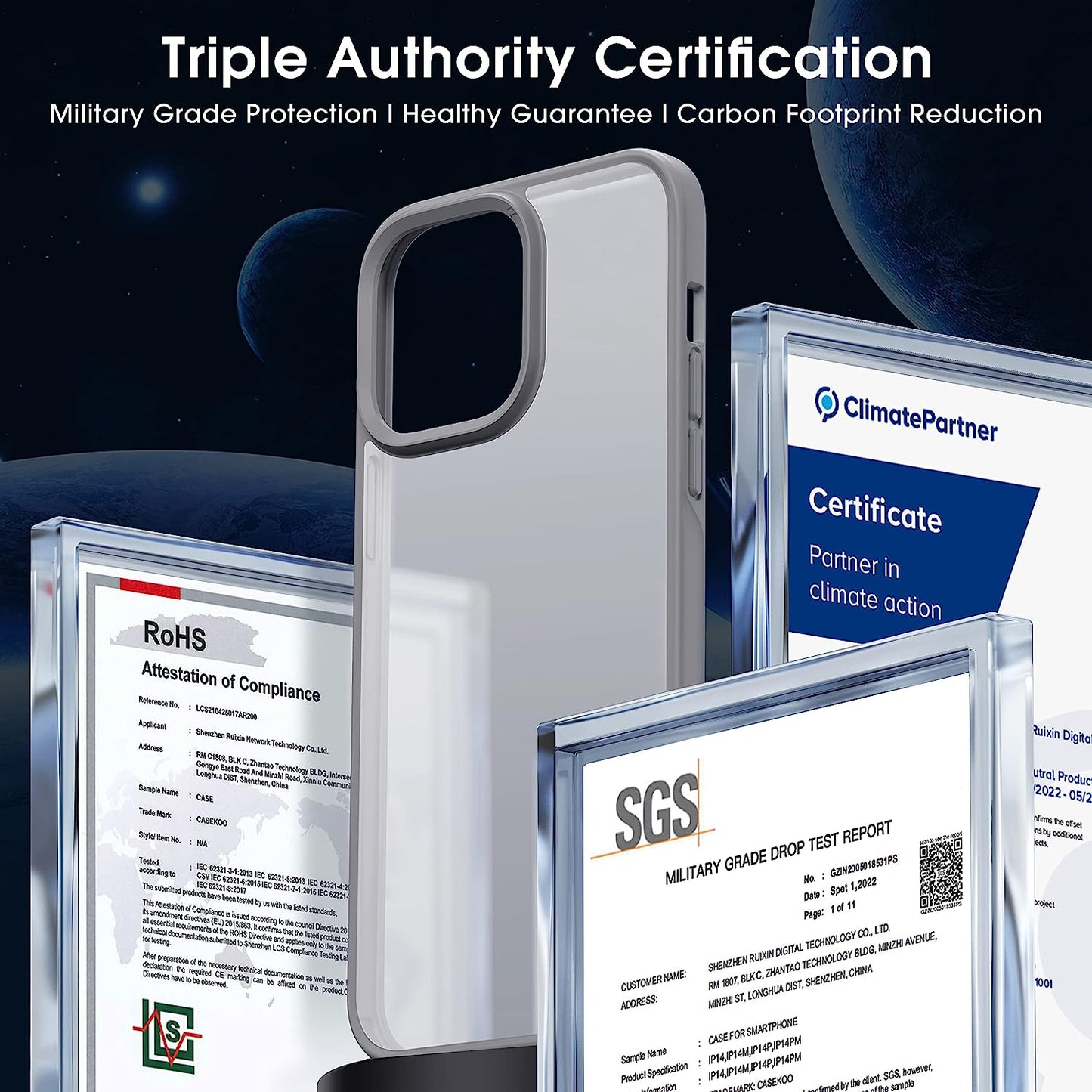 CASEKOO [SGS Tested] Newly Matte Gray Iphone 14 Pro Case [10FT Mil-Grade Protection] Anti-Fingerprints & Anti-Scratch Durable Translucent Back Anti-Slip Frame Iphone 14 Pro Phone Case, Gray  CASEKOO   