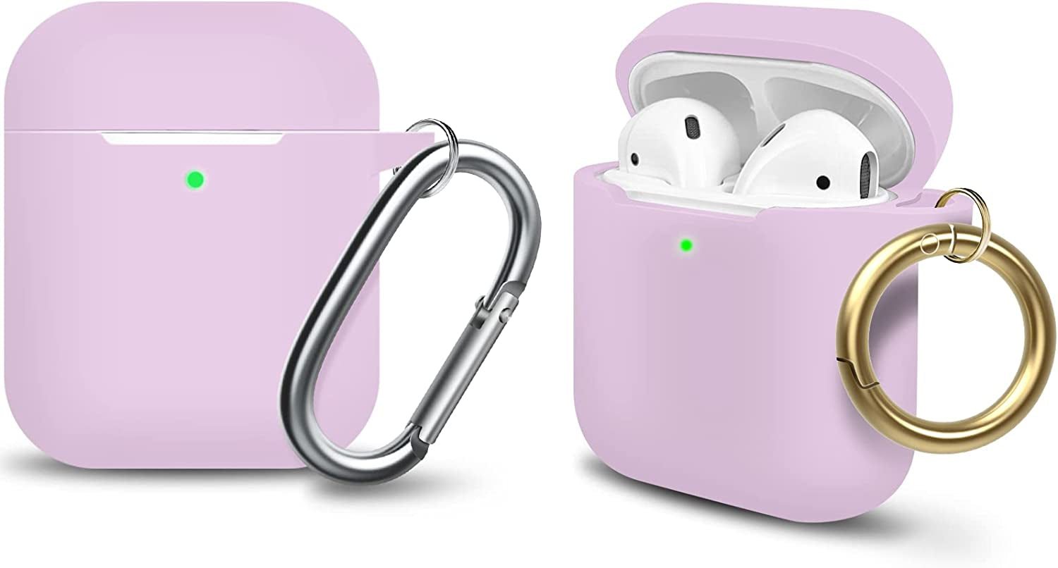 MOLOPPO Case Cover Compatible with Airpods, Soft Silicone Protective Cover with Keychain for Women Men Compatible with Apple Airpods 2Nd 1St Generation Charging Case, Front LED Visible- Milk Tea  MOLOVA A1-Pink Purple  
