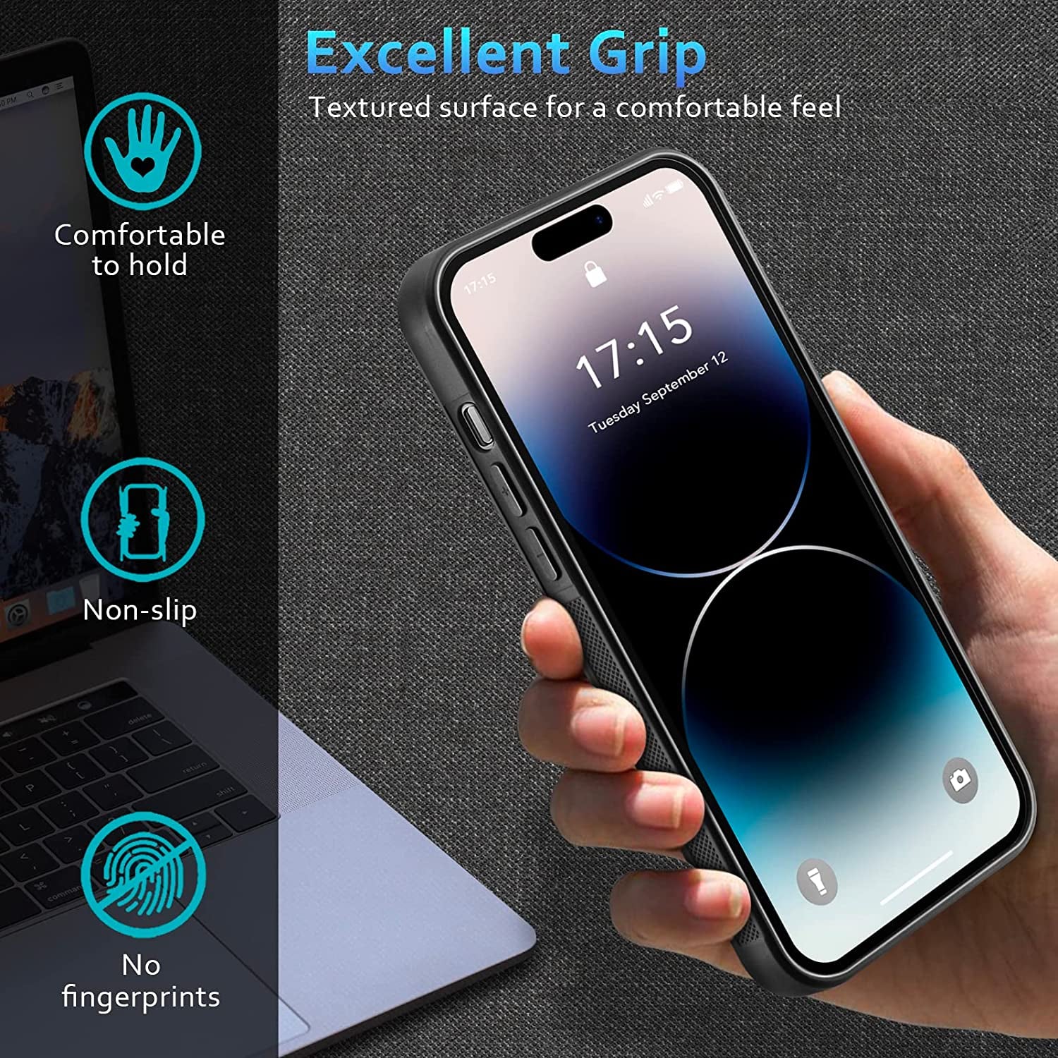 Designed for Iphone 14 Pro Case 6.1 Inch, Military-Grade Drop Protection, Carbon Fiber for Iphone 14 Pro Shockproof Slim Thin Cover, Support Wireless Charging for Men & Women, Gloss Black Protector  Sinyoeer   