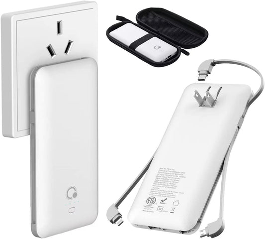 10000Mah Q Portable Charger, Ultra Slim USB C Power Bank, 4 Output Dual Input External Battery Pack with Built-In AC Wall Plug,Built in Micro and USB C Three Cables Compatible with All Mobilephone  Shen Zhen South Fortune Technology Co.,Ltd   