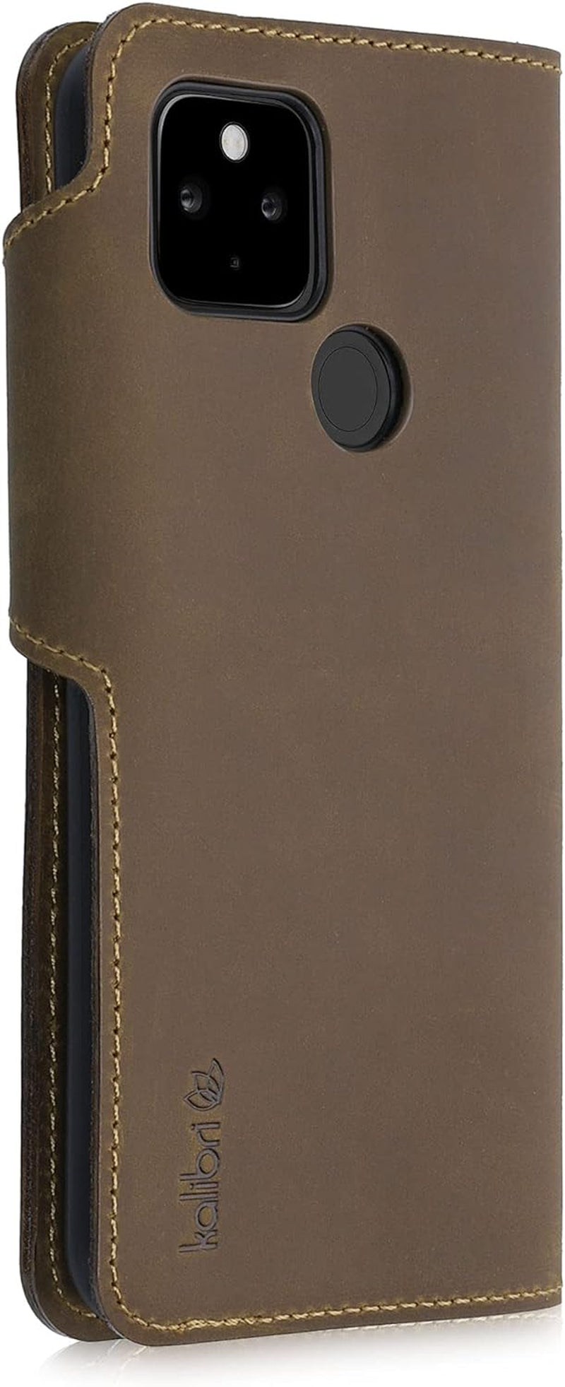 Kalibri Case Compatible with Google Pixel 4A 5G - Case Real Leather Protective Wallet Cover with Card Slot - Brown  kalibri   