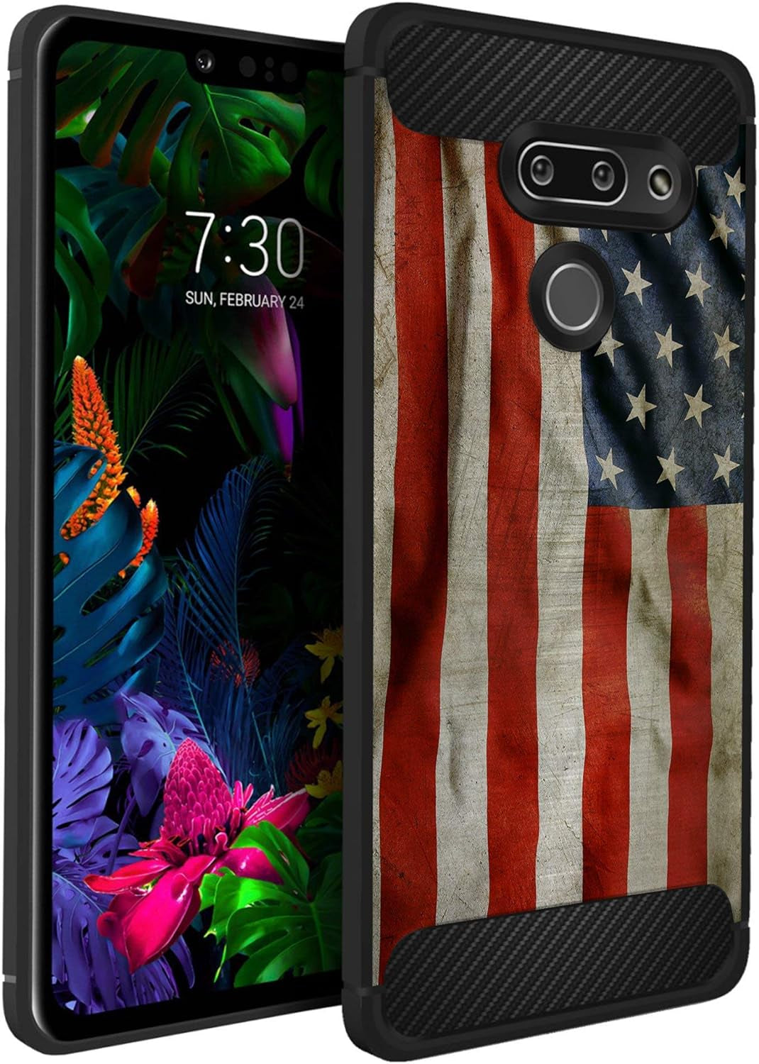Casesondeck Slim Case Compatible with [LG G8 Thinq/Lg G8] Thin Scratch Preventing TPU, Matte Finish Carbon Fiber Texture Edges (Artic Wolf)  CasesonDeck American Flag  