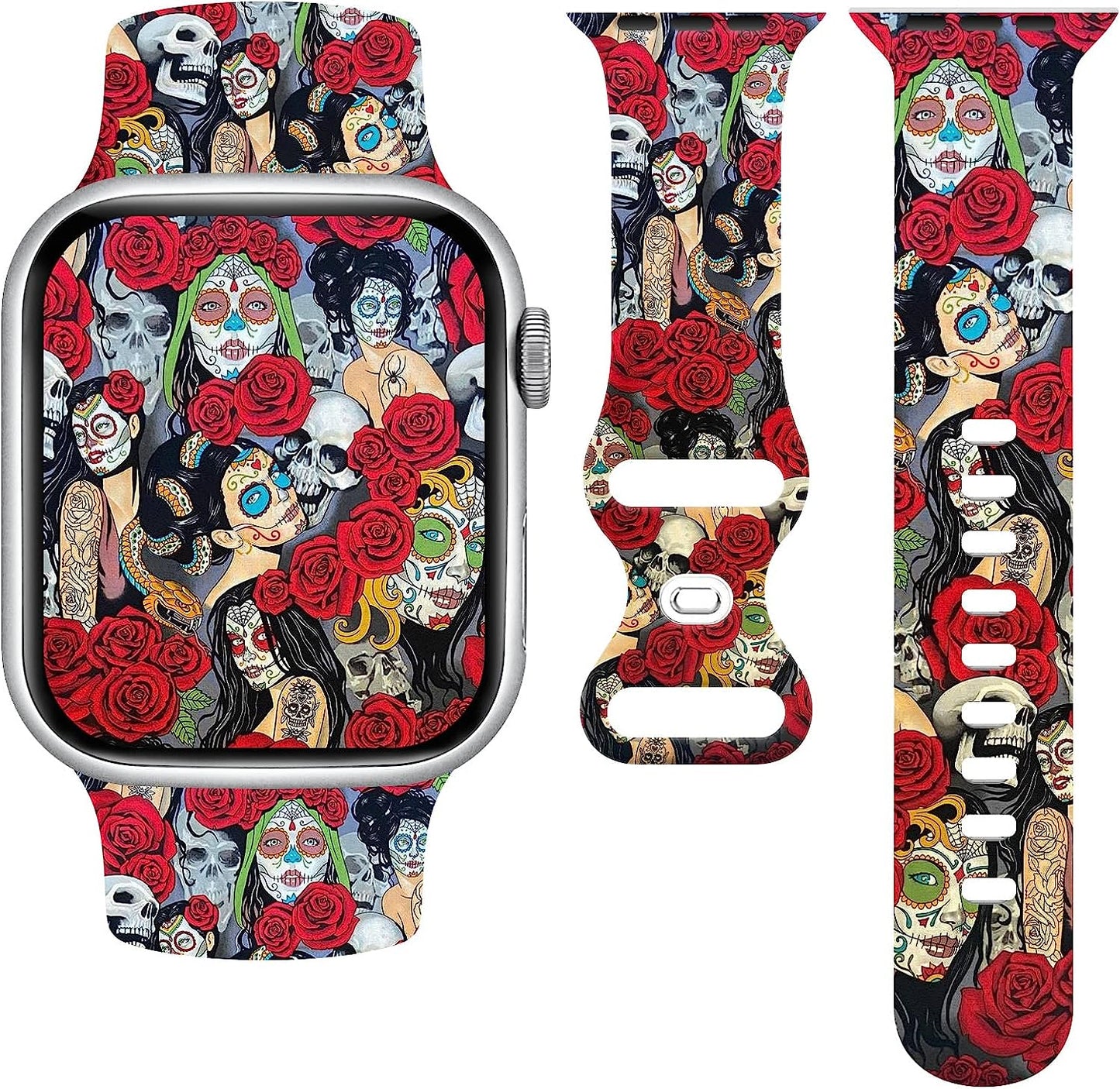 Halloween Watch Band Compatible with Apple Watch 38Mm 40Mm 41Mm 42Mm 44Mm 45Mm, Day of the Dead Decor Replacement Bands Silicone Wristbands Strap Compatible with All Iwatch Series  WANSENCE   