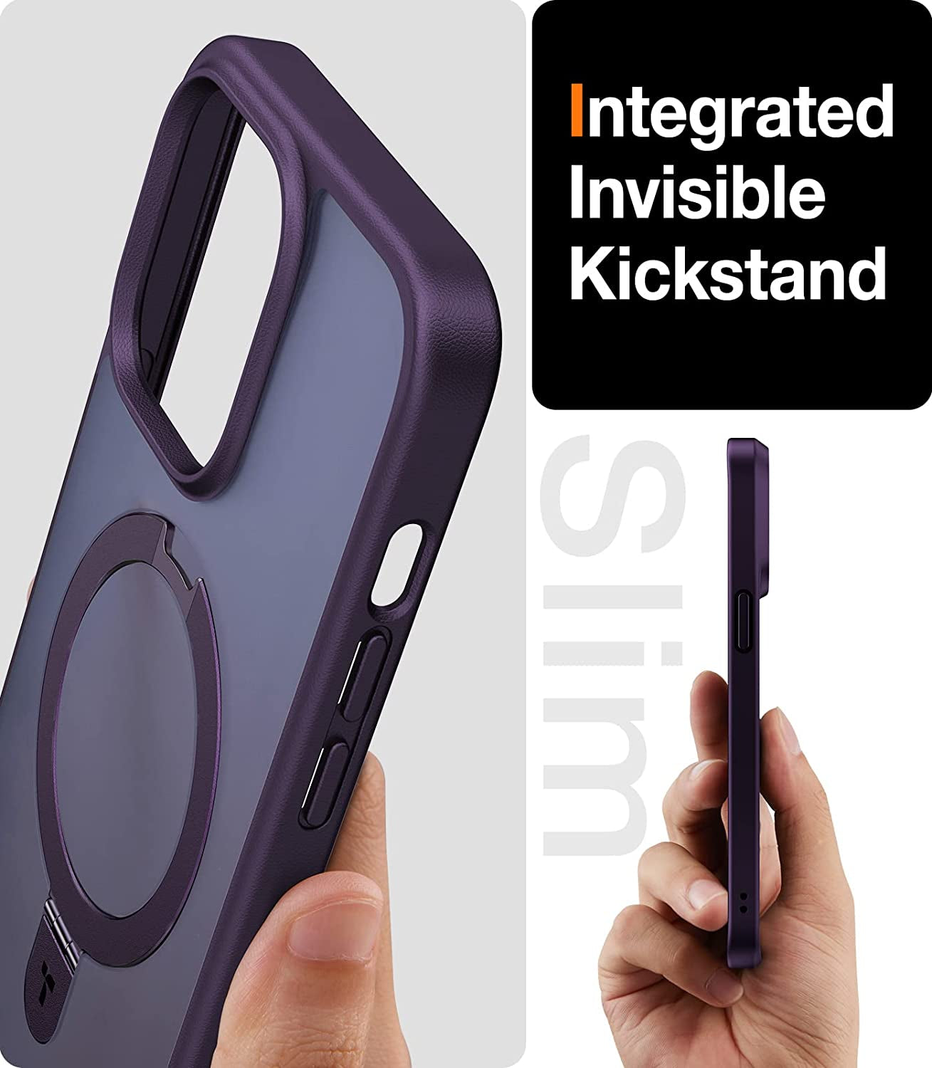 TORRAS Magnetic Shockproof for Iphone 14 Pro Case with Hidden Stand, [Exceed 3X Mil-Grade Drop Protection][Compatible with Magsafe] Slim Fit yet Protective Phone Grip Cover 6.1 Inch, Deep Purple  TORRAS   
