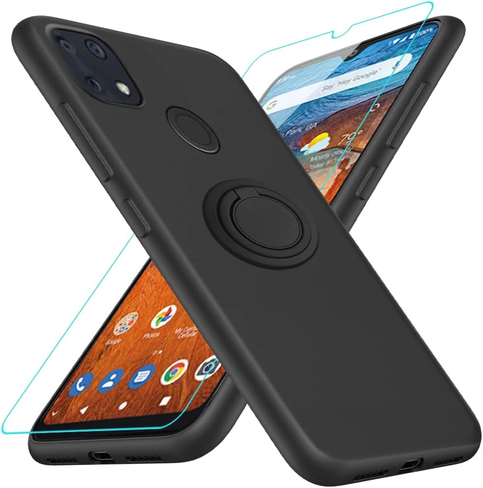 For Motorola Moto G 5G 2023 Phone Case with Glass Screen Protector, 360° Rotatable Ring Holder Magnetic Kickstand/Stand Silicone TPU Shockproof Protective Cover Case for Motorola Moto G 5G - Black  Nijiadi Zte Zmax 10 Black  