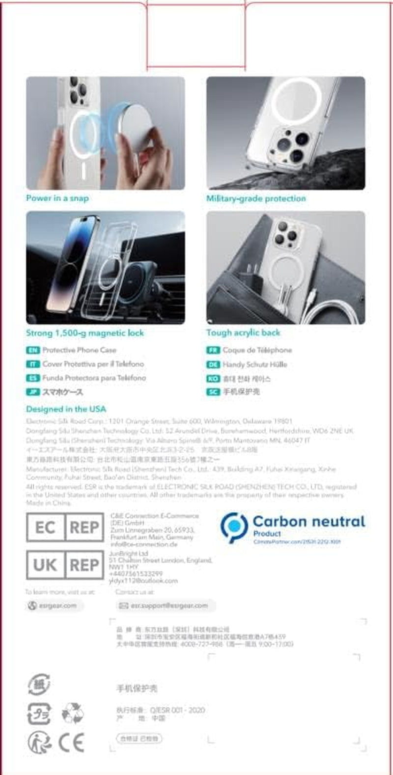 ESR for Iphone 14 plus Case, Compatible with Magsafe, Shockproof Military-Grade Protection, Yellowing Resistant, Magnetic Phone Case for Iphone 14 Plus, Classic Hybrid Case (Halolock), Clear  Electronic Silk Road Corp   