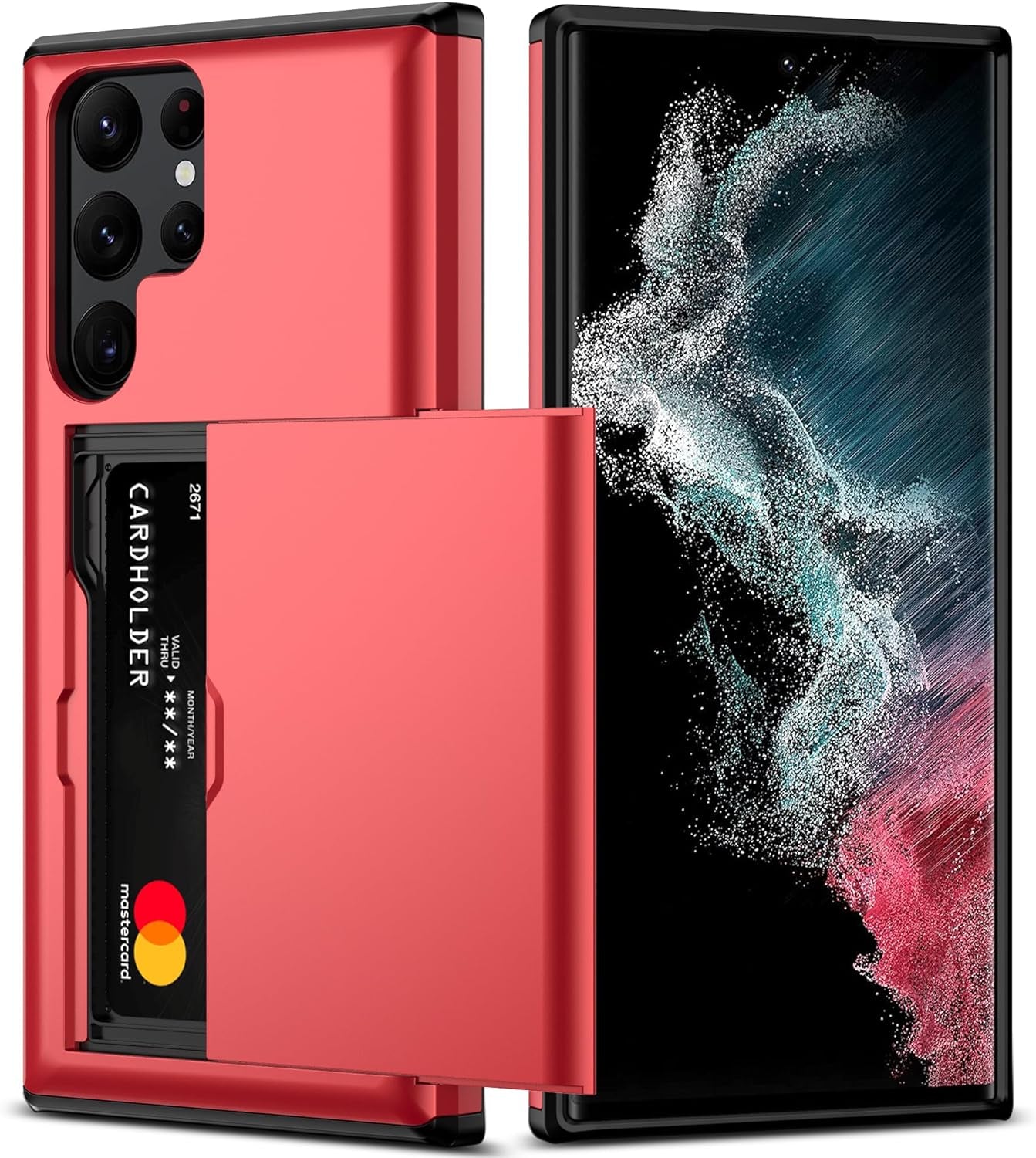 Nvollnoe for Samsung S22 Case with Card Holder 5G 6.1 Inch Slim Dual Layer Heavy Duty Protective Galaxy S22 Case Hidden Card Slot Wallet Case for Samsung S22(Rose Gold)  Nvollnoe Red For Galaxy S22 Ultra-6.8'' 