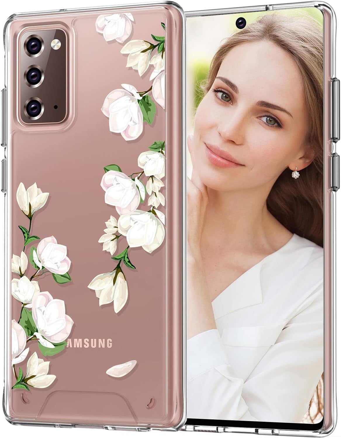 Rayboen Case for Galaxy Note 20 Crystal Clear Designed Non-Slip Shockproof Protection Phone Case, Hard PC Back Flexible TPU Slim Fit Light and Durable Cover for Samsung Galaxy Note 20 5G  Rayboen B-Magnolia  