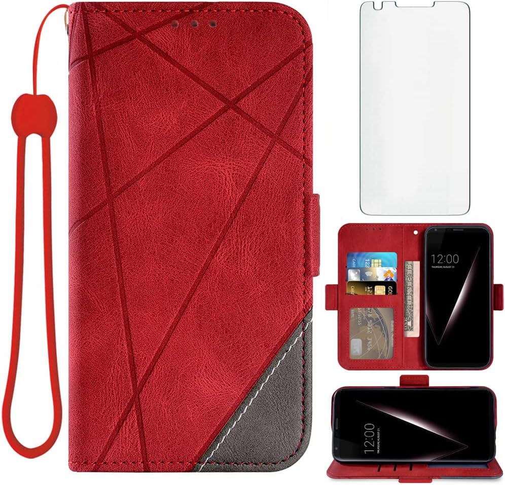 Asuwish Compatible with LG V35 Thinq V30 plus Wallet Case and Tempered Glass Screen Protector Flip Cover Card Holder Cell Accessories Phone Cases for LGV30 LGV35 LG30 LG35 V 30 35 V30+ V30S H931 Blue  Asuwish Red  