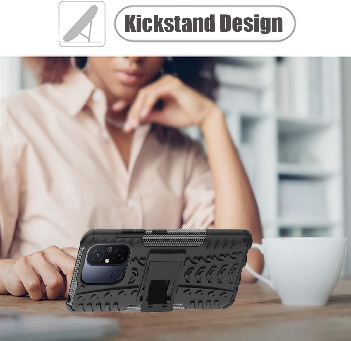 Yerebel for Redmi 12C Case, Poco C55 22120RN86G Case with Tempered Glass Screen Protector, with Kickstand Hard PC Back Cover Soft TPU Dual Layer Protection Phone Cover for Xiaomi Redmi 12C (Black)  Yerebel   