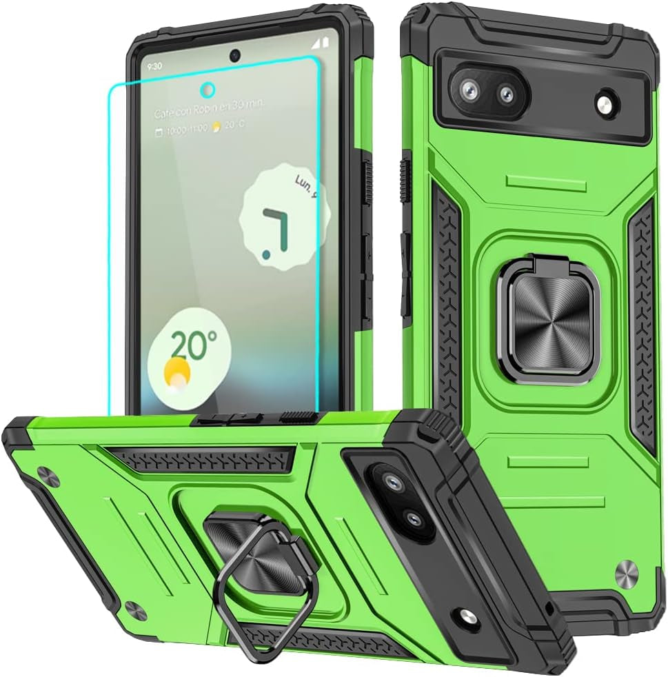For Pixel 6A Case, Google Pixel 6A Case with HD Screen Protector, 360°Military Grade Rotatable Kickstand (Heavy Duty) Shockproof Protective Cases for Pixel 6A Case (Blue)  HNHYGETE Google Pixel 6A Case Green  