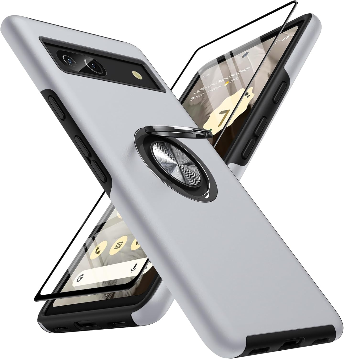 AOUIA Case for Pixel 7A 6.1 Inch, with 1Pcs Tempered Glass Screen Protector, [TPU+PC] Shockproof Protection Dual Layer Case for Google Pixel 7A, Purple  AOUIA Silver  