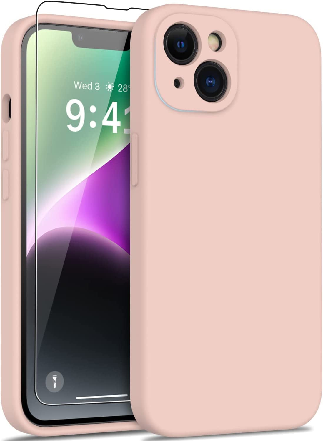 DEENAKIN Iphone 14 Case with Screen Protector,Enhanced Camera Cover,Passing 16Ft Drop Tested Soft Silicone Gel Rubber,Slim Fit Protective Phone Case for Iphone 14 6.1" Ash Grey  DEENAKIN Baby Pink  