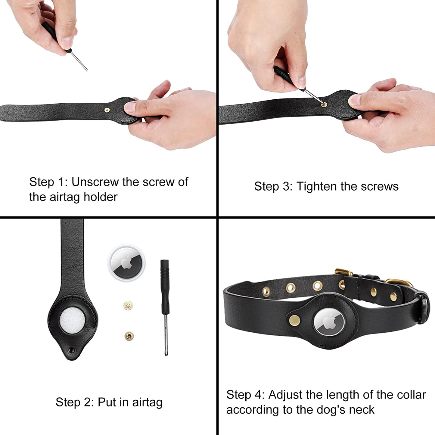 JIPIMON Leather Airtag Dog Collar, Prevents Loss Adjustable Comfortable Genuine Leather Apple Airtag Dog Collar (Small, Black)  JIPIMON   