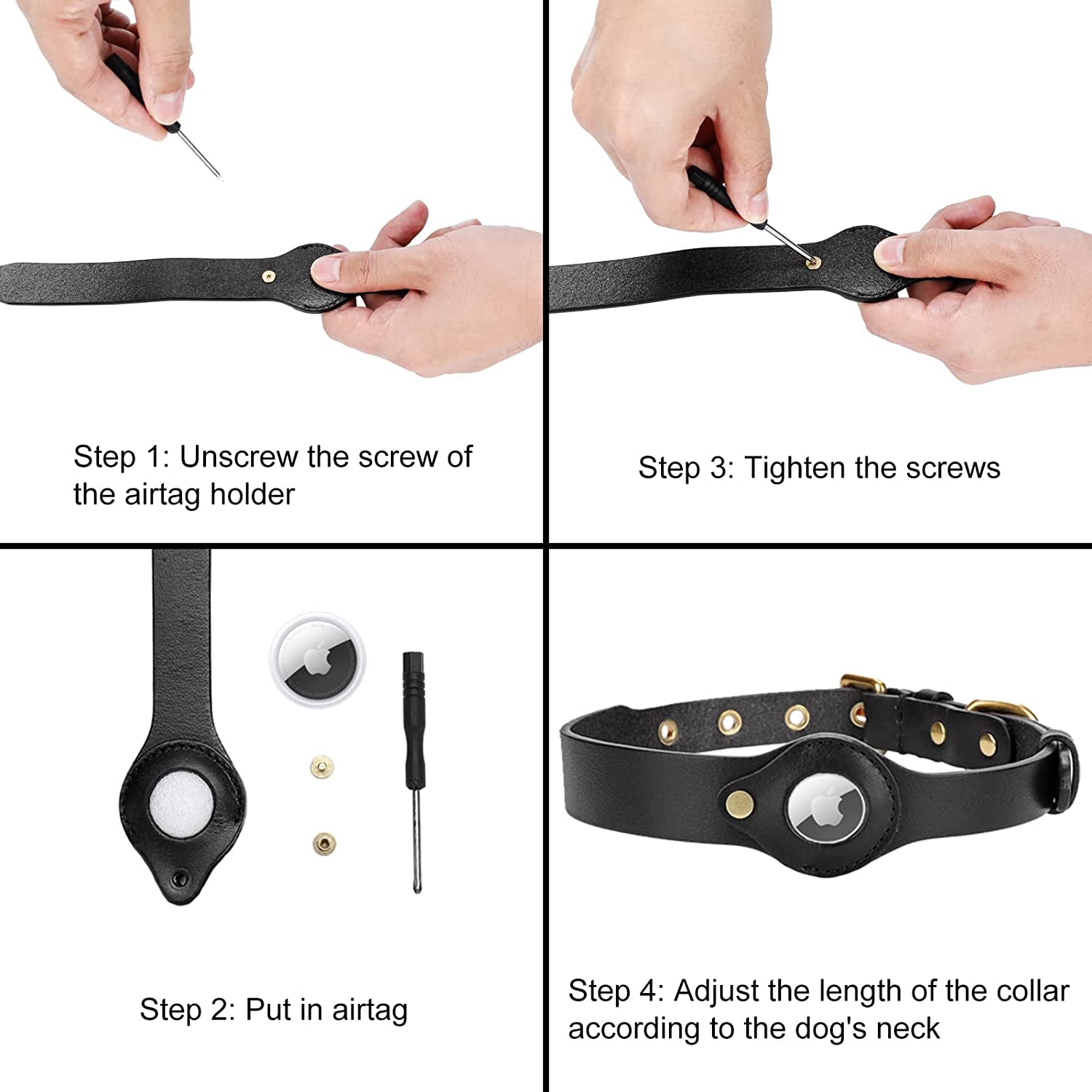 JIPIMON Leather Airtag Dog Collar, Prevents Loss Adjustable Comfortable Genuine Leather Apple Airtag Dog Collar (Small, Black)  JIPIMON   