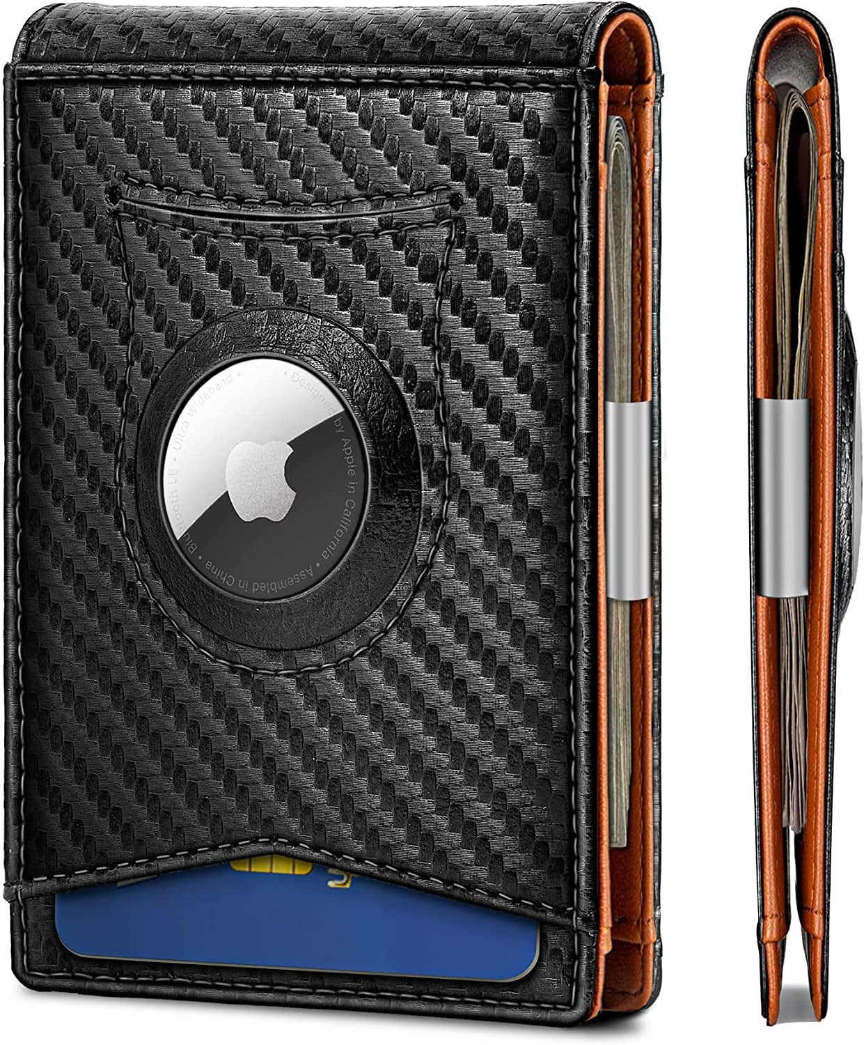 KEMISANT Mens Wallet for Airtag or Standard Use, Slim Front Pocket Wallet 11 Cards RFID Blocking,No Hole  KEMISANT Black2548 Airtag Wallet 