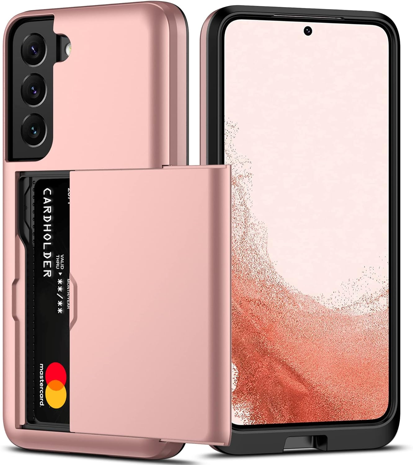 Nvollnoe for Samsung S22 Case with Card Holder 5G 6.1 Inch Slim Dual Layer Heavy Duty Protective Galaxy S22 Case Hidden Card Slot Wallet Case for Samsung S22(Rose Gold)  Nvollnoe   