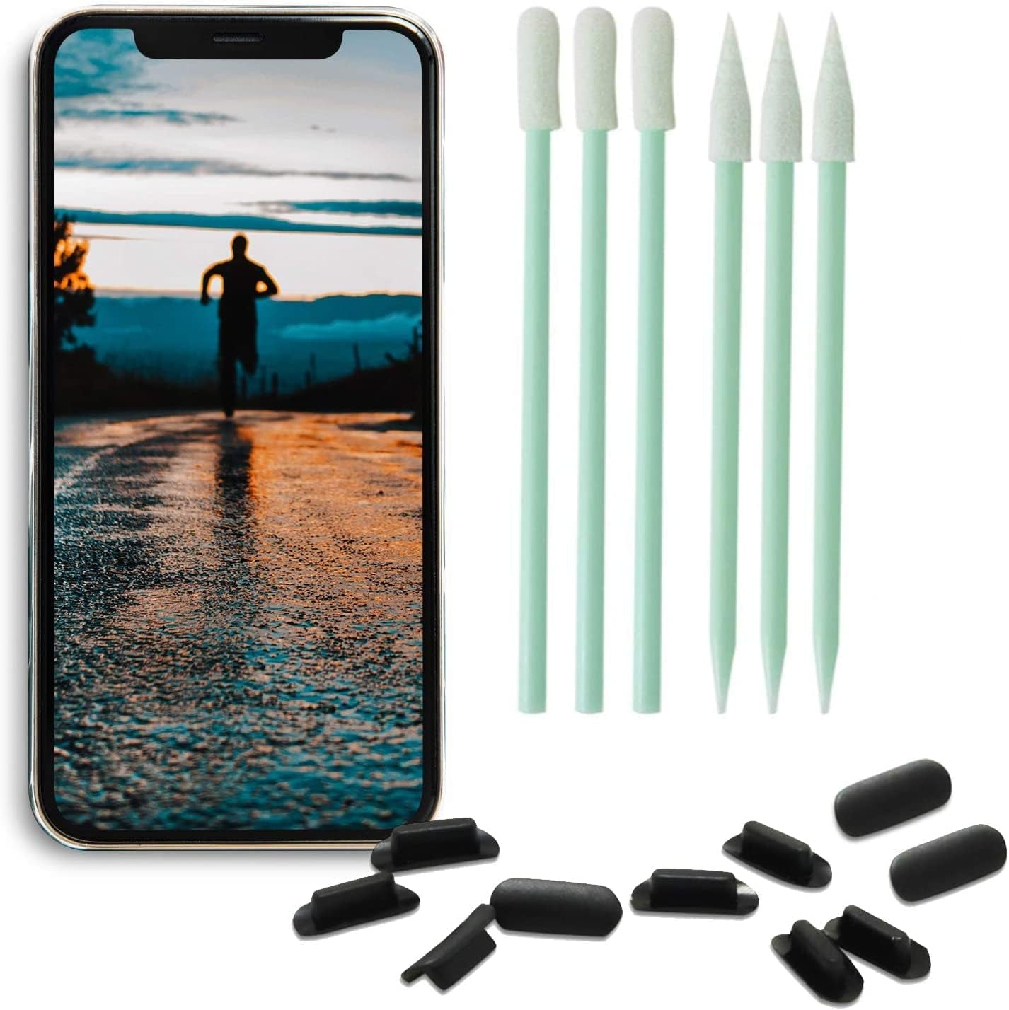 Portplugs 10 anti Dust Plugs, Compatible with Iphone 11, X, XS, XR, 8, 7, 6 Plus, Max, Pro, Airpods, Protection from Dirt, Sand, Lint, and Debris with Port Cleaning Brush (Black)  PortPlugs Black,17 piece  
