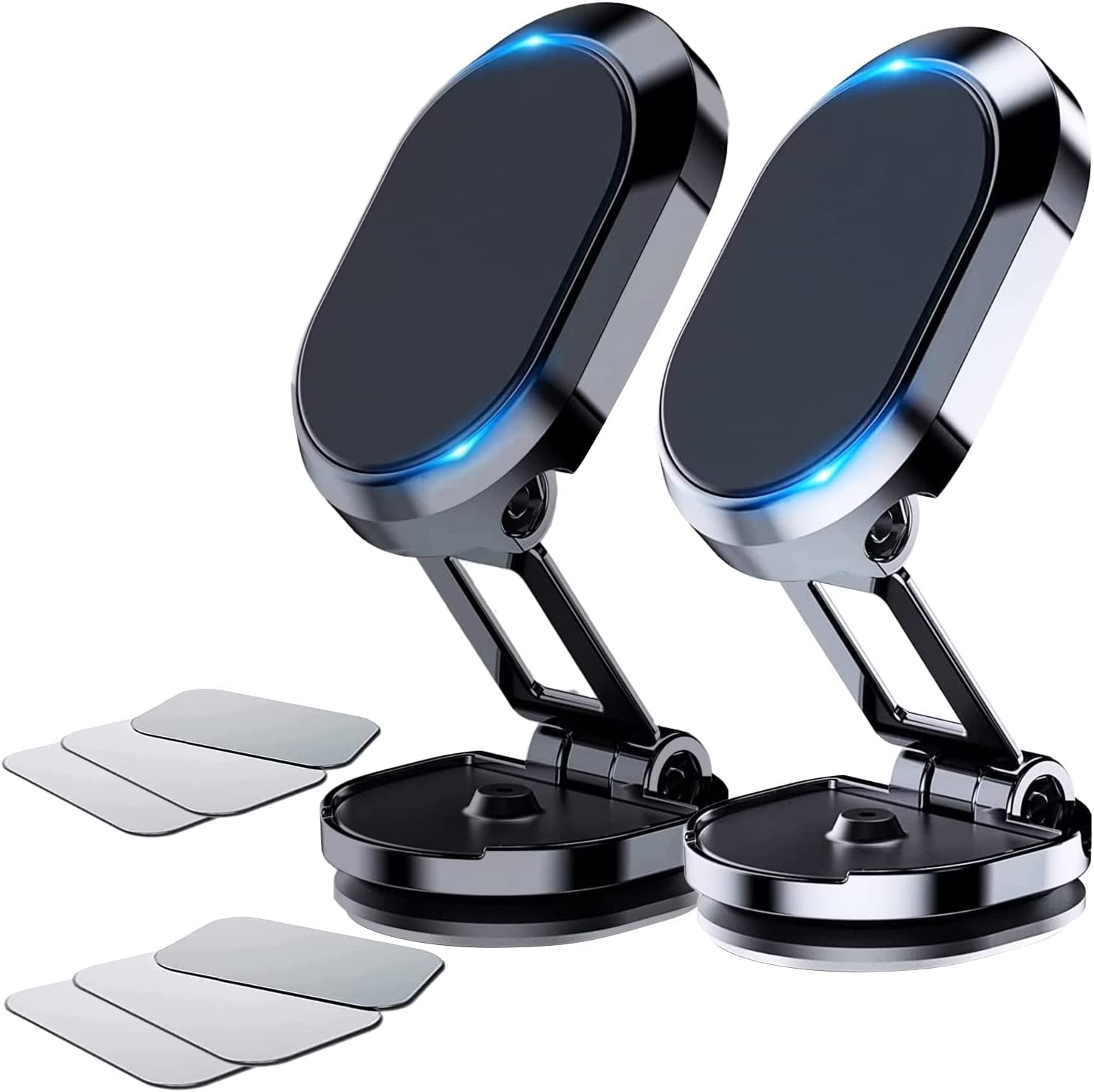 2 Pack Alloy Folding Magnetic Car Phone Holder,360° Rotation Magnetic Cell Phone Holder for Car [Super Strong Magnet] Bracket Magnetic Dashboard Phone Car Mount for All Smartphone (Black+Silver)  Rednow   