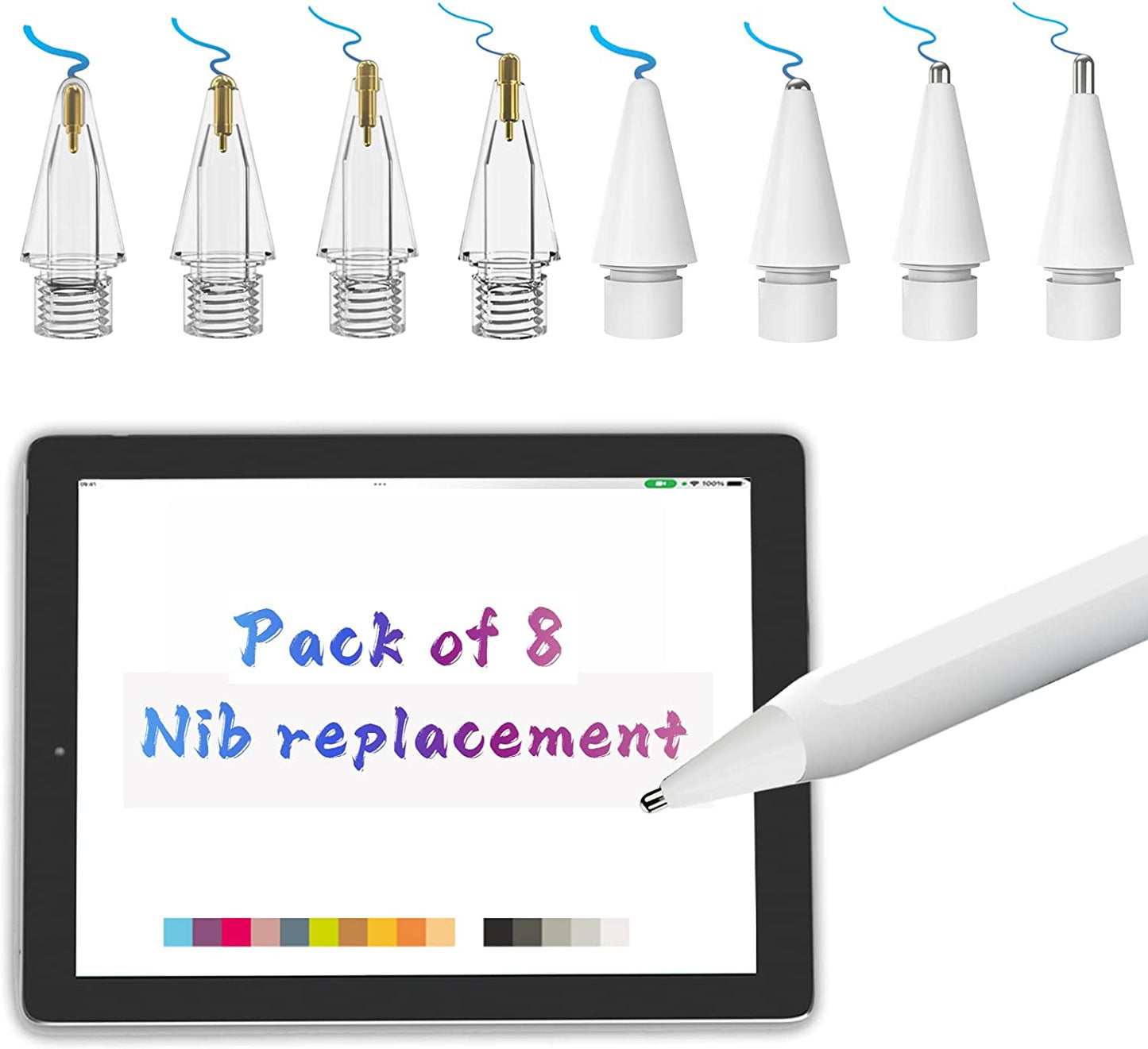 8 Pack for Apple Pencil Tips,Upgraded Replacement Pencil Nibs for Apple Pencil 2Nd Generation and Apple Pencil 1St Generation,Accessories Compatible with Apple Pencil 2 Generation Ipad Pro Pencil Tips  Inesore 4*white 4*clear  