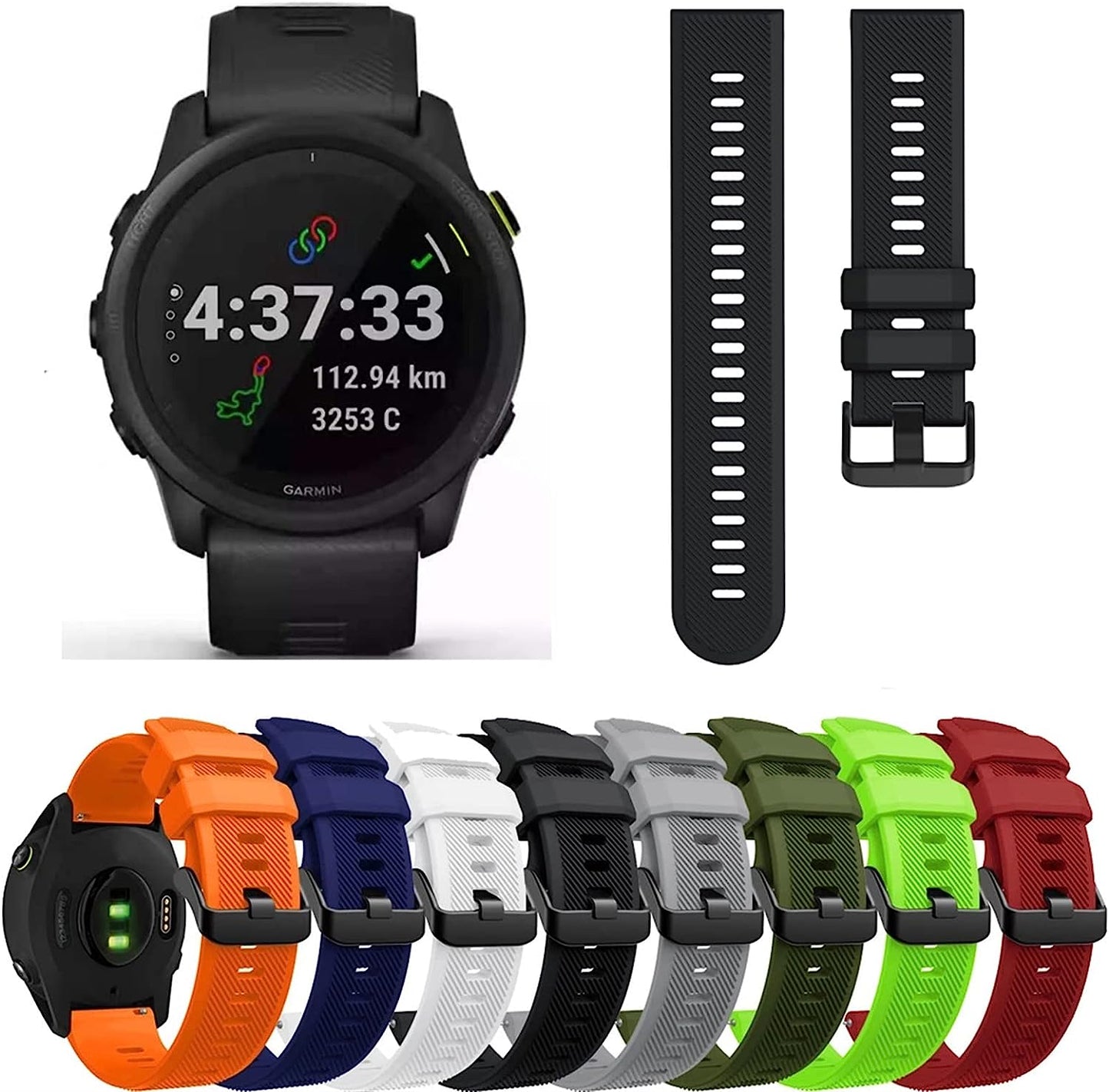 NFRFK Sport Silicone Watch Band Strap for Garmin VENU 2,Forerunner745,Vivoactive 4,Fenix Chronos, Replacement 22Mm Wristband  NFRFK   