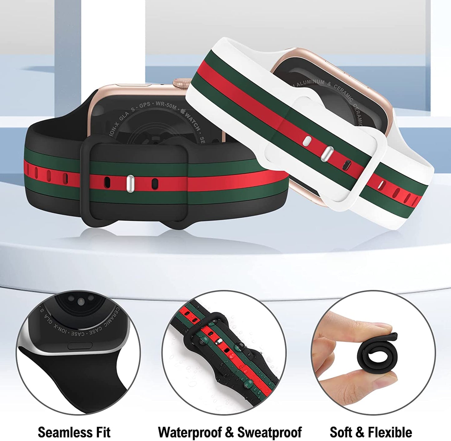 [2 Pack] Designer Bands Compatible with Apple Watch Band 38Mm 40Mm 41Mm 42Mm 44Mm 45Mm 49Mm Men Women, Soft Silicone Sport Band Replacement Strap for Apple Watch Ultra Iwatch Series 8 7 SE 6 5 4 3 2 1  Seizehe   