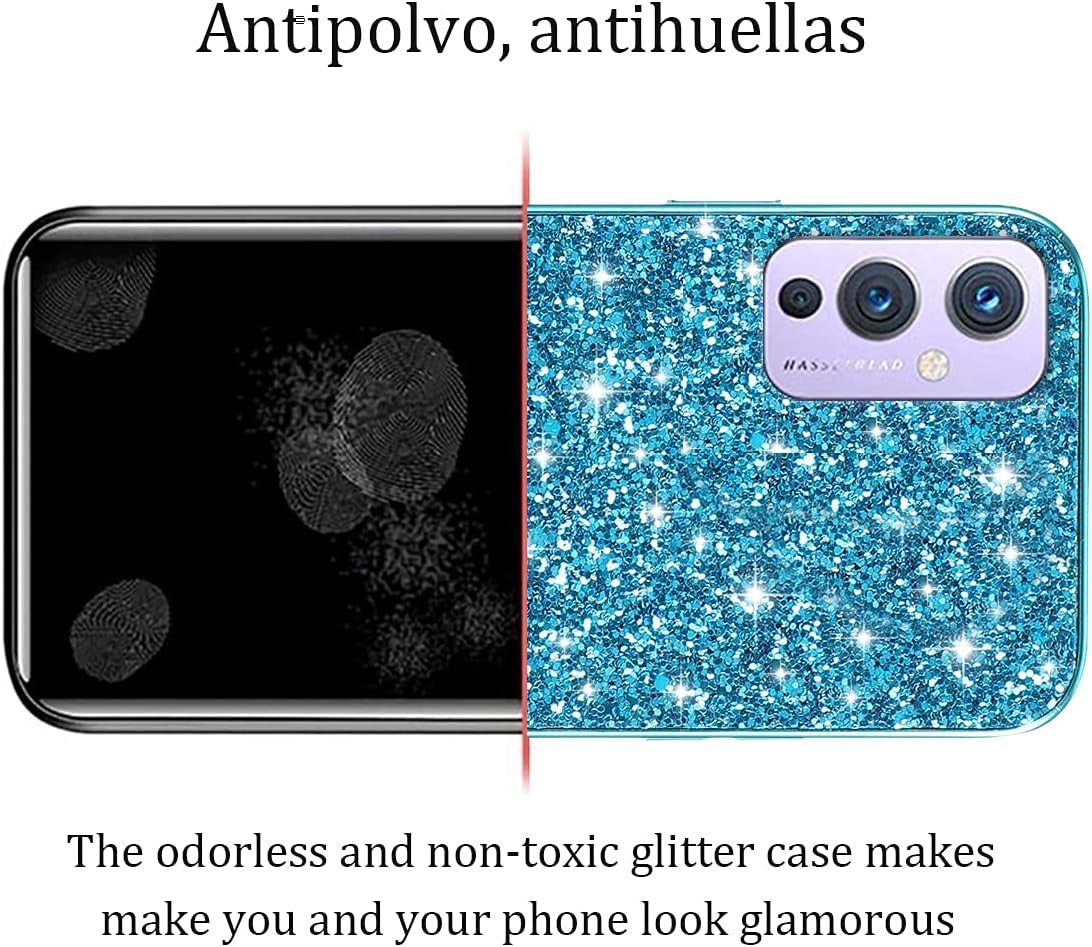 Compatible with Oneplus 9 Case Glitter Shockproof,Oneplus 9 Phone Case Bling Sparkly Soft TPU and PC Silicone Shiny Girl Women Thin Protective Cover (Blue)  Wousunly   