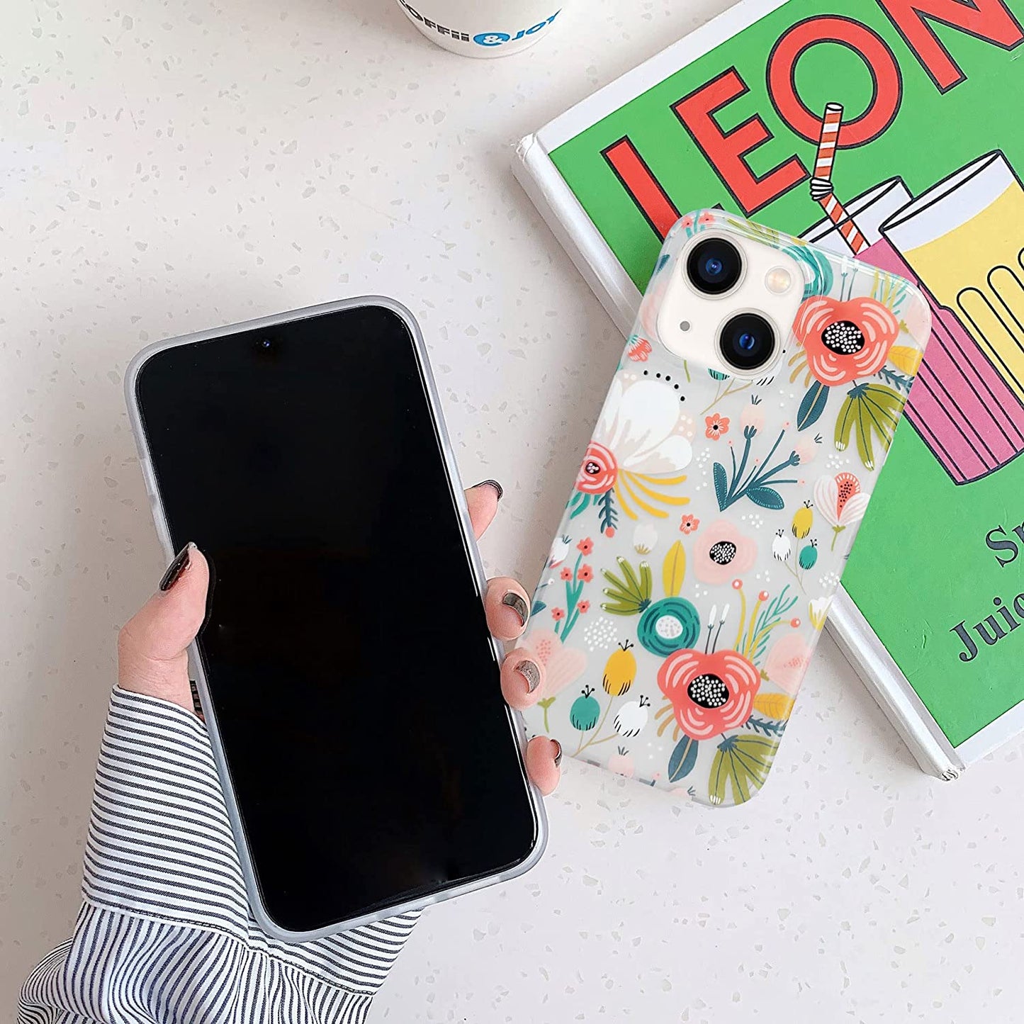 J.West Iphone 14 Case, Clear Floral Flexible TPU Shockproof Cover Transparent Elegant Designs Durable Protective Women Girls Flower Phone Case 6.1"  J.west   